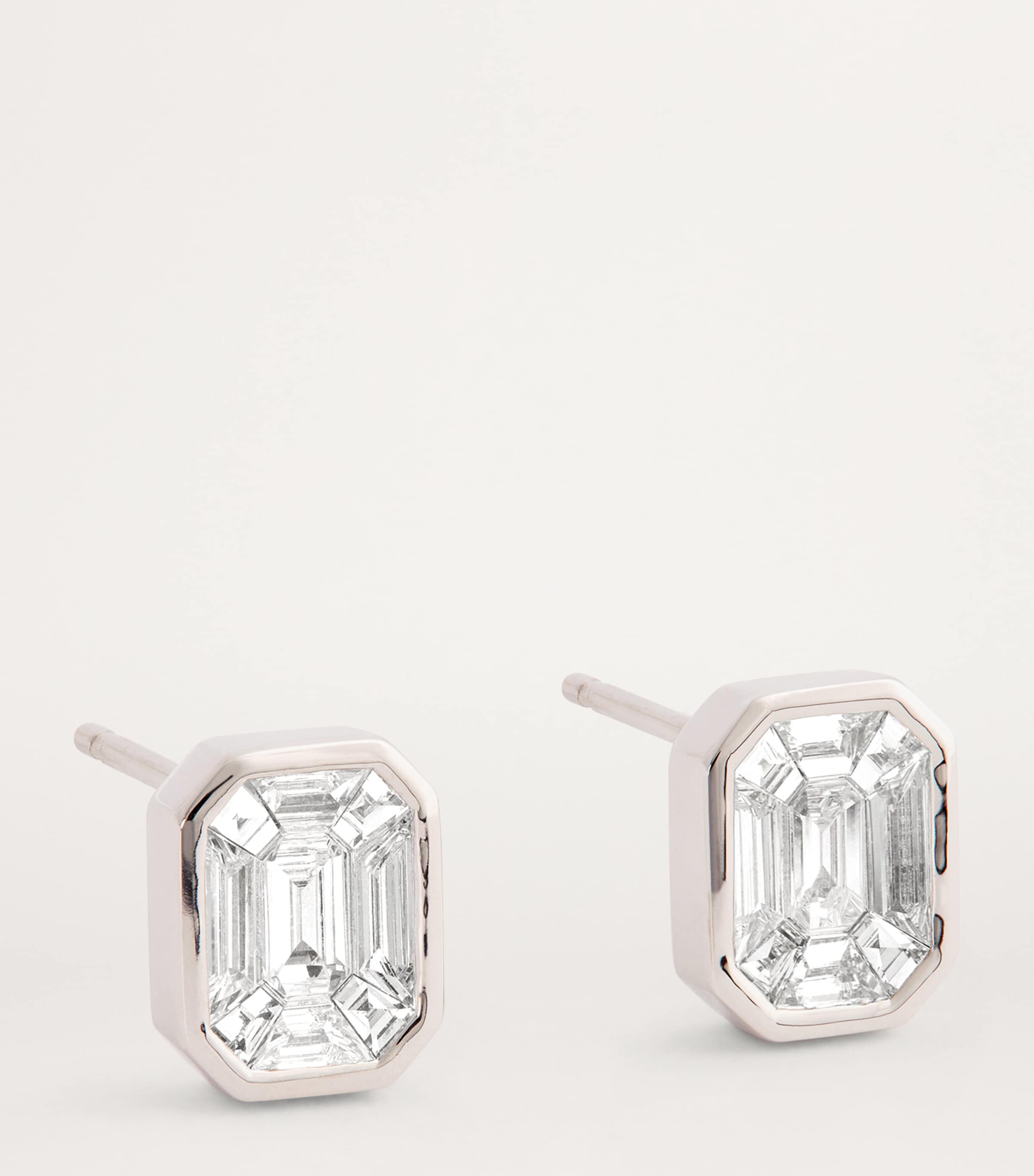 White Gold and Diamond Illusion Stud Earrings WHITE GOLD Image 3
