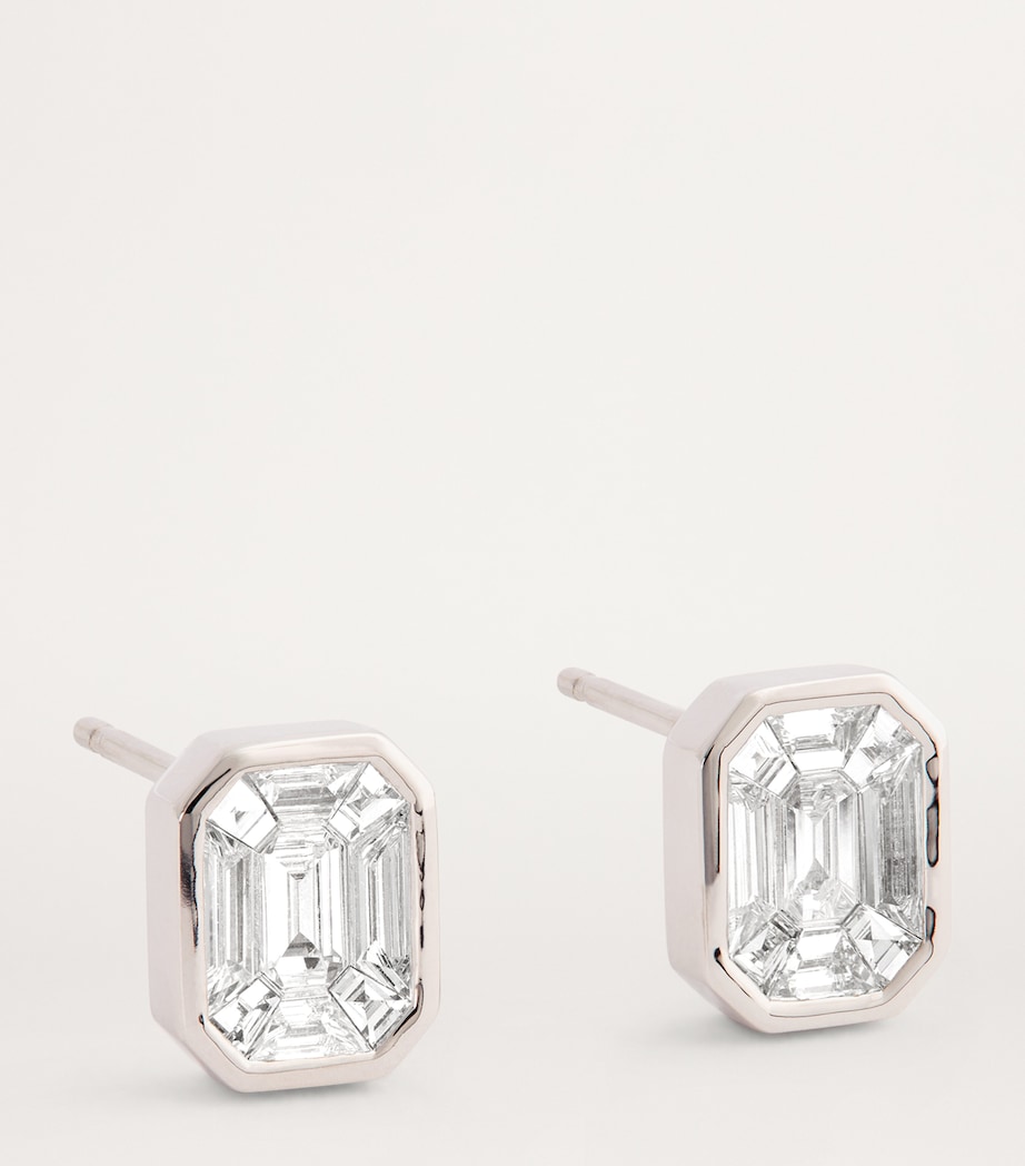White Gold and Diamond Illusion Stud Earrings WHITE GOLD Image 3