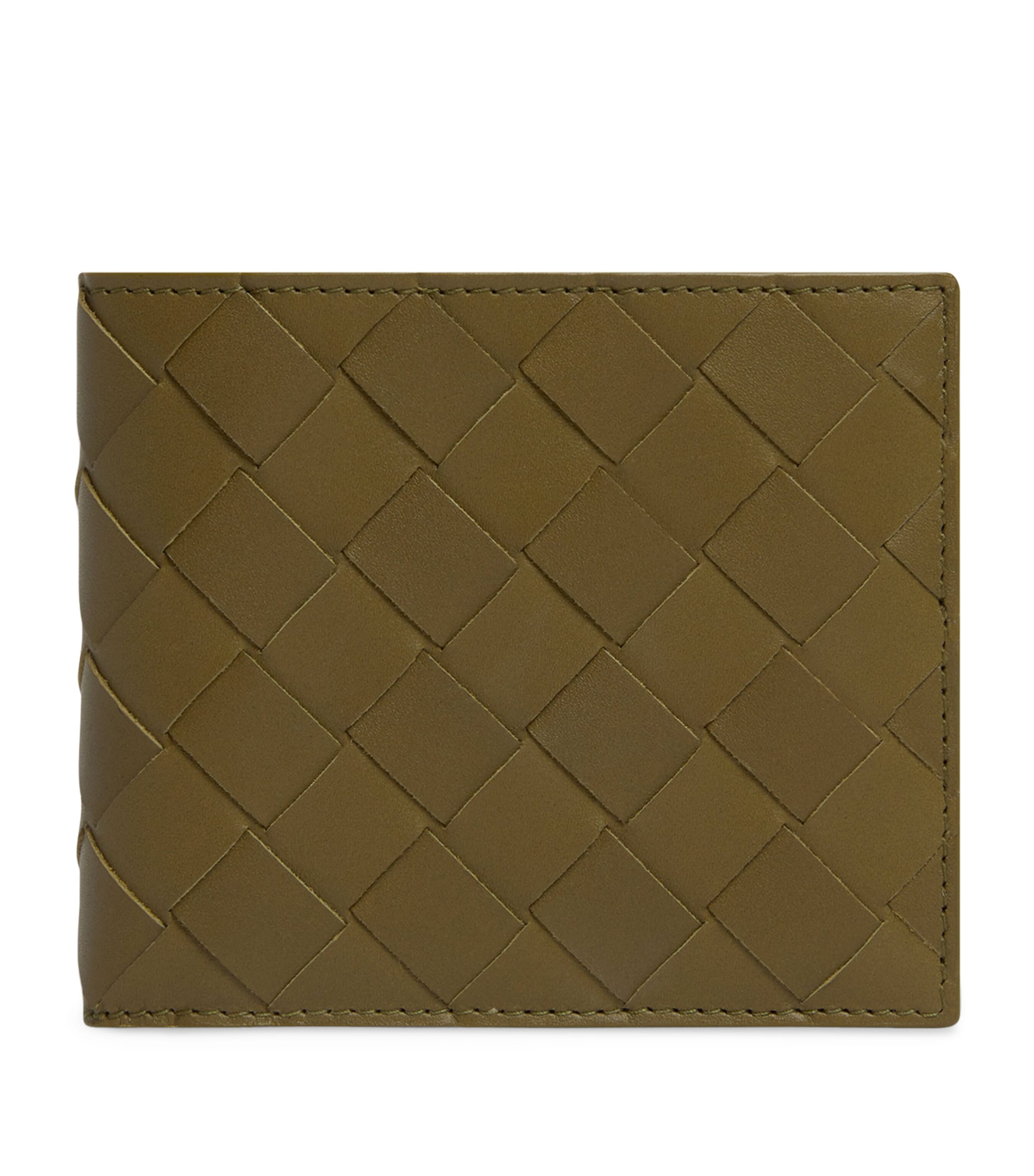 Bottega Veneta Leather Intrecciato Bifold Wallet In Green