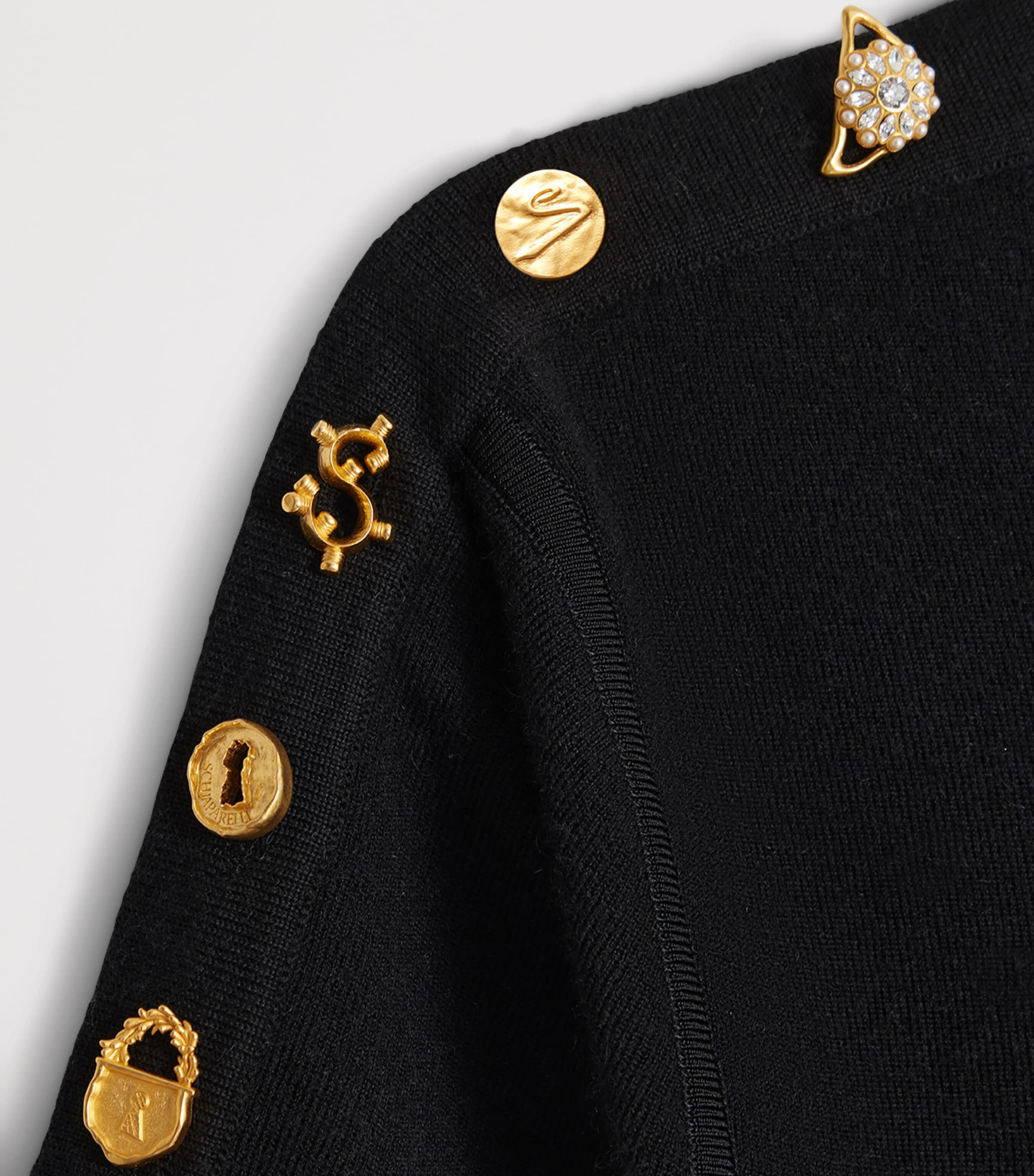 Schiaparelli Womens Cashmere-Blend Bijoux Buttons Sweater Black Image 3