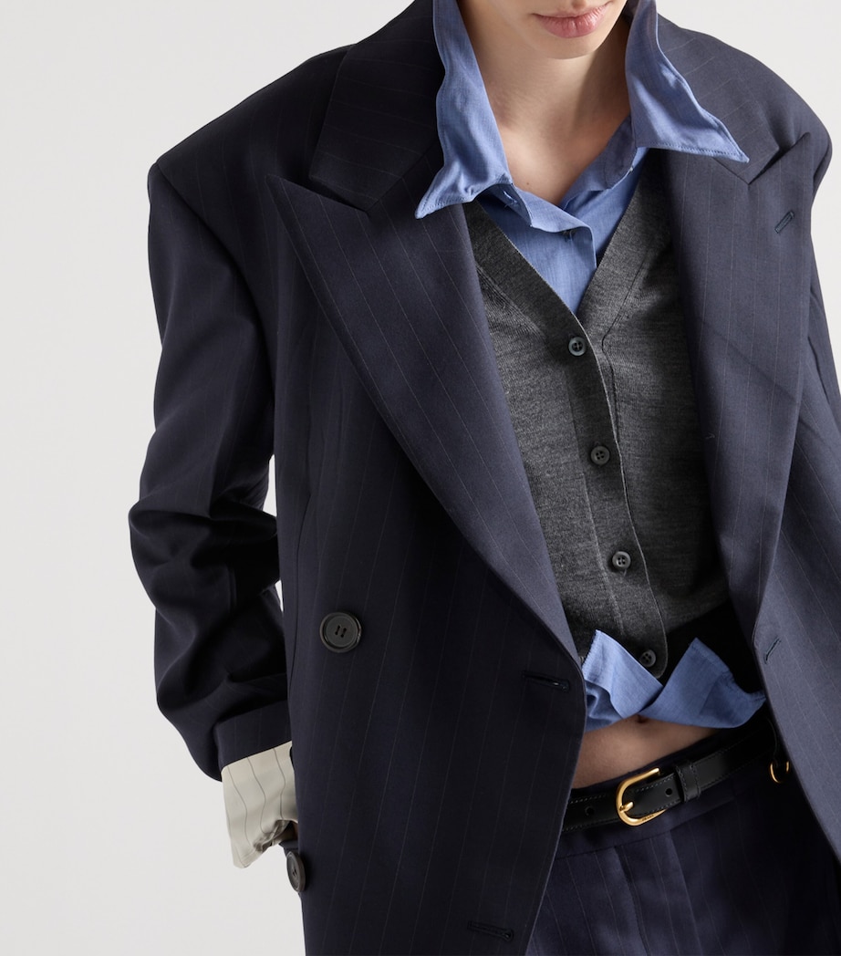 Prada Womens Wool Double-Breasted Pinstripe Blazer Image 3