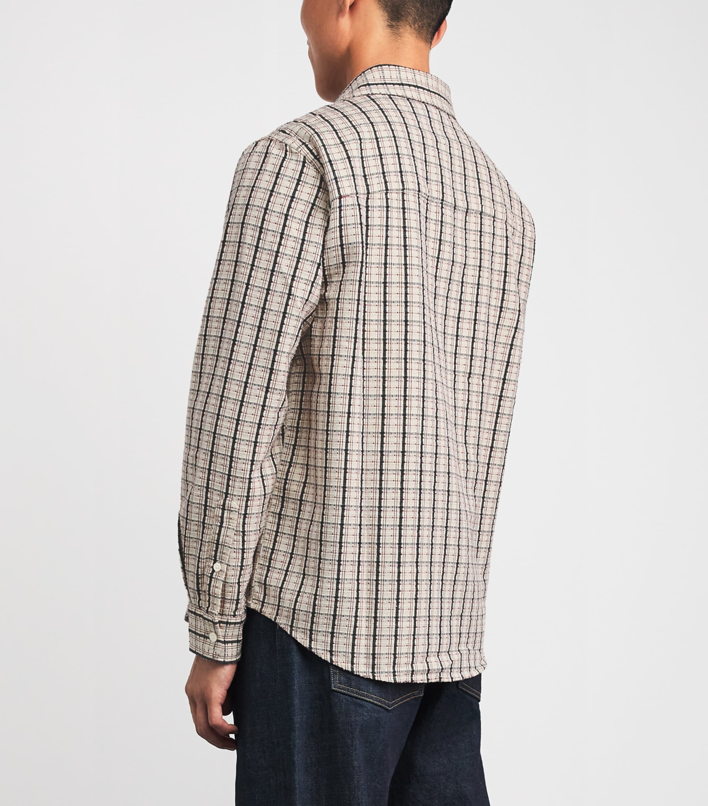 Wax London Mens Cotton Check Shelly Shirt Ecru / Red Image 5