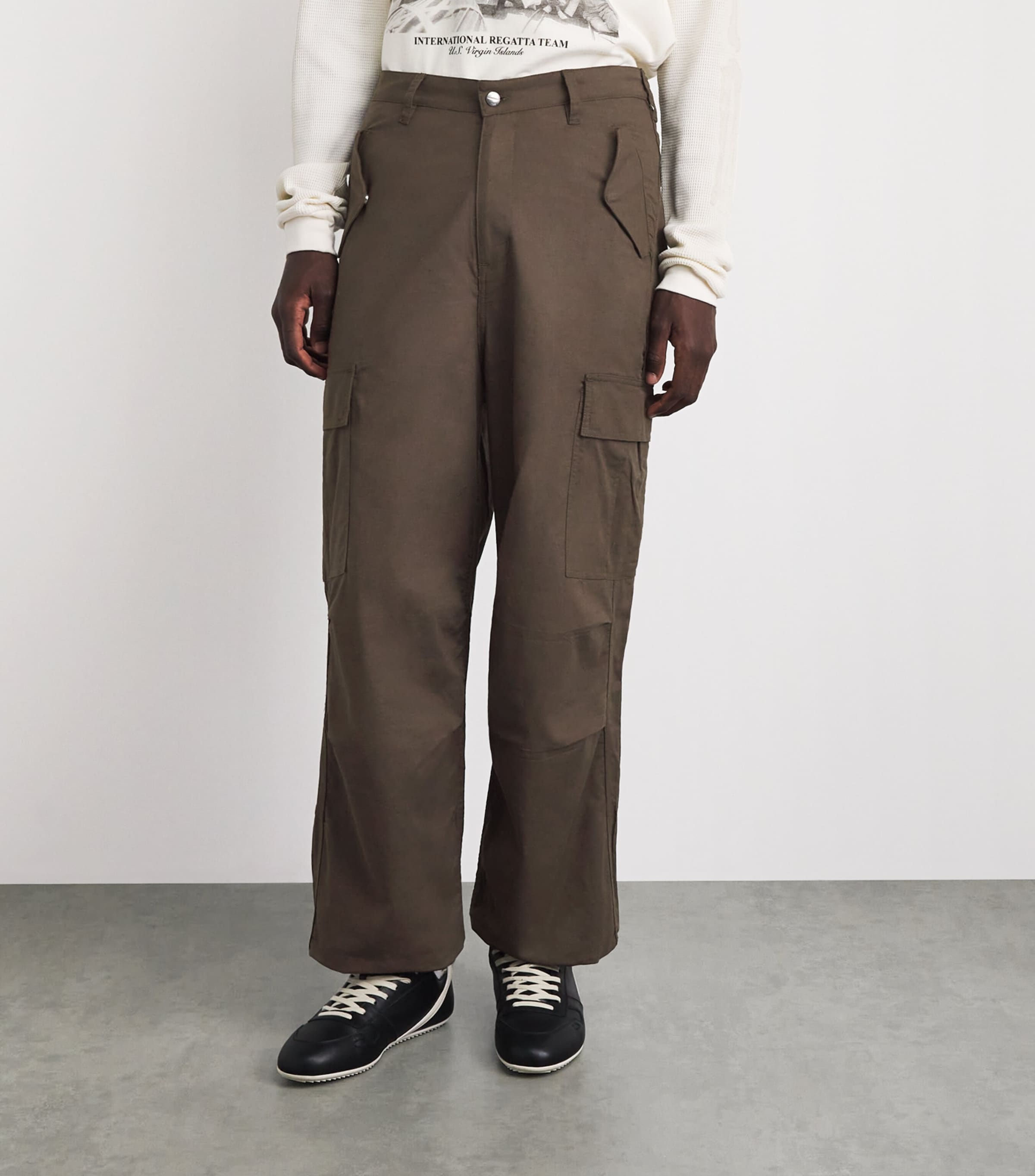 Rhude Mens Cotton-Linen Parachute Cargo Trousers Olive Green Image 4
