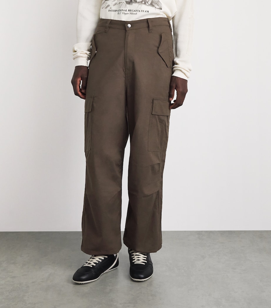 Rhude Mens Cotton-Linen Parachute Cargo Trousers Olive Green Image 4