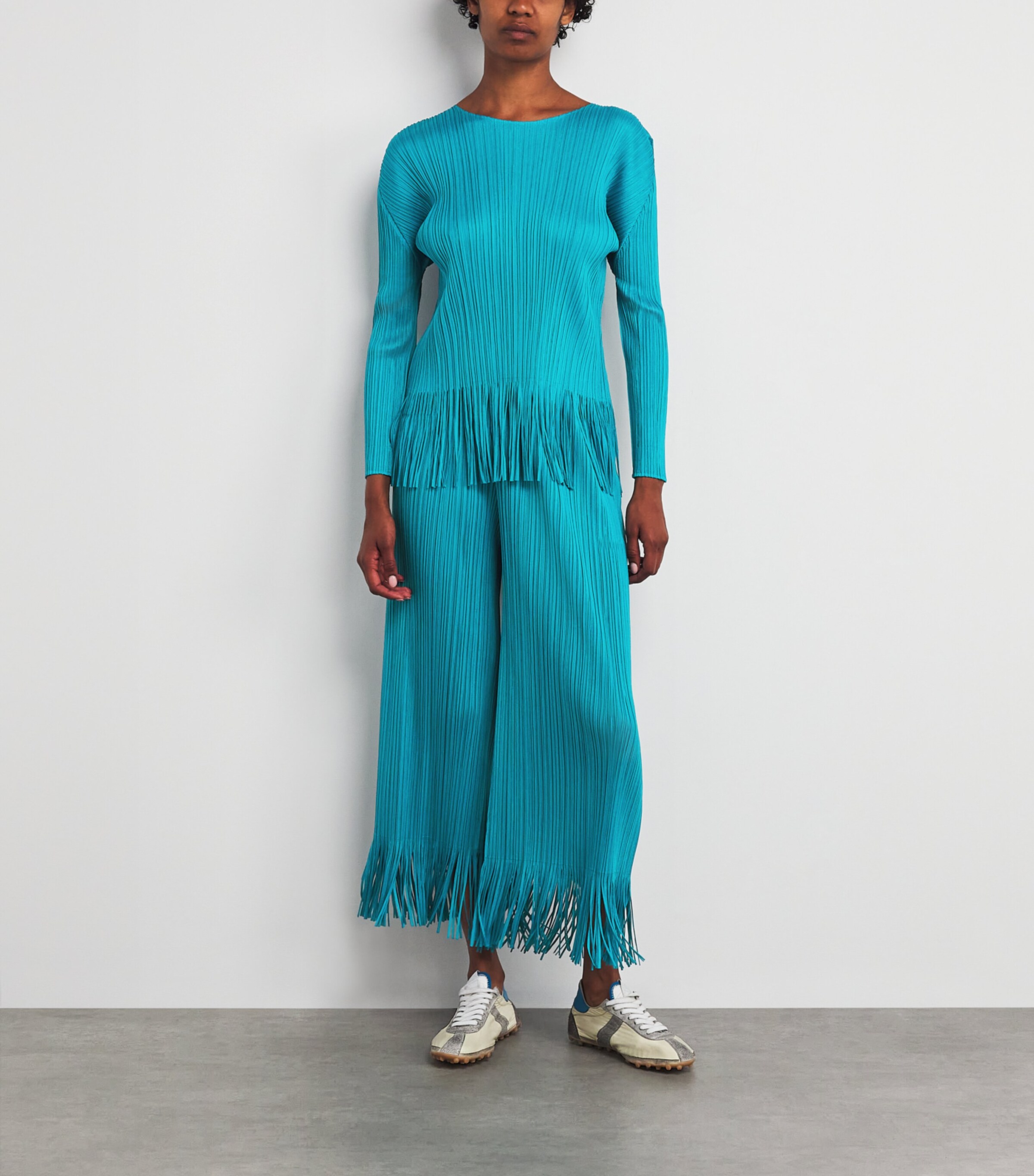 Pleats Please Issey Miyake Womens Wave Wide-Leg Trousers Turquoise Blue Image 2