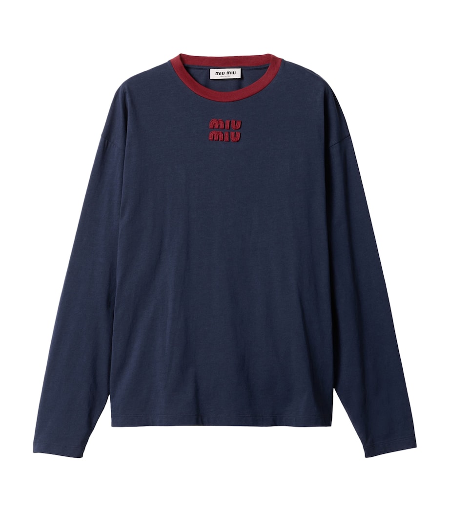 Miu Miu Womens Cotton Logo Long-Sleeve T-Shirt Image 1
