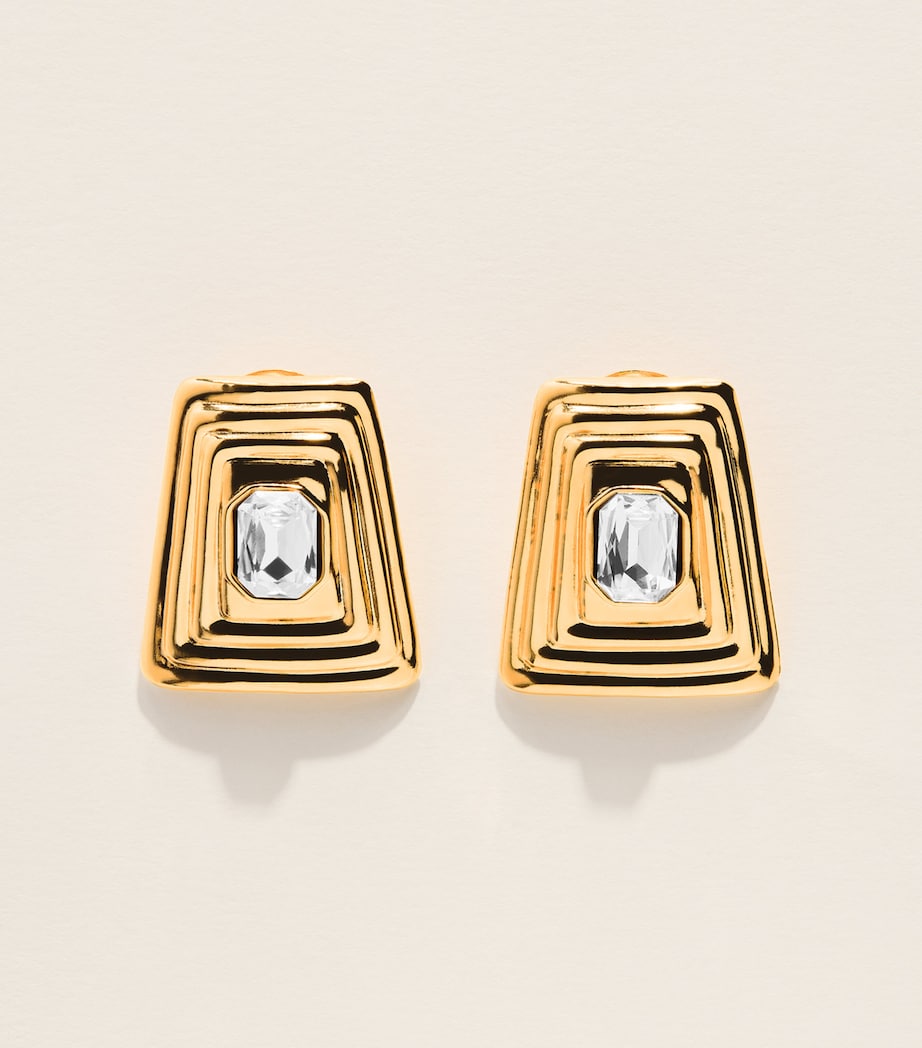 Alessandra Rich Crystal-Embellished Clip-On Earrings Cry Gold Image 1