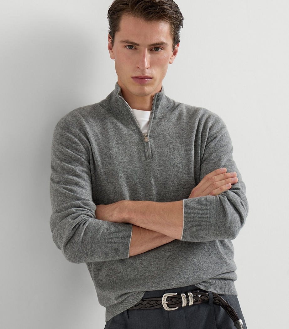 Brunello Cucinelli Mens Cashmere Quarter-Zip Sweater Image 3