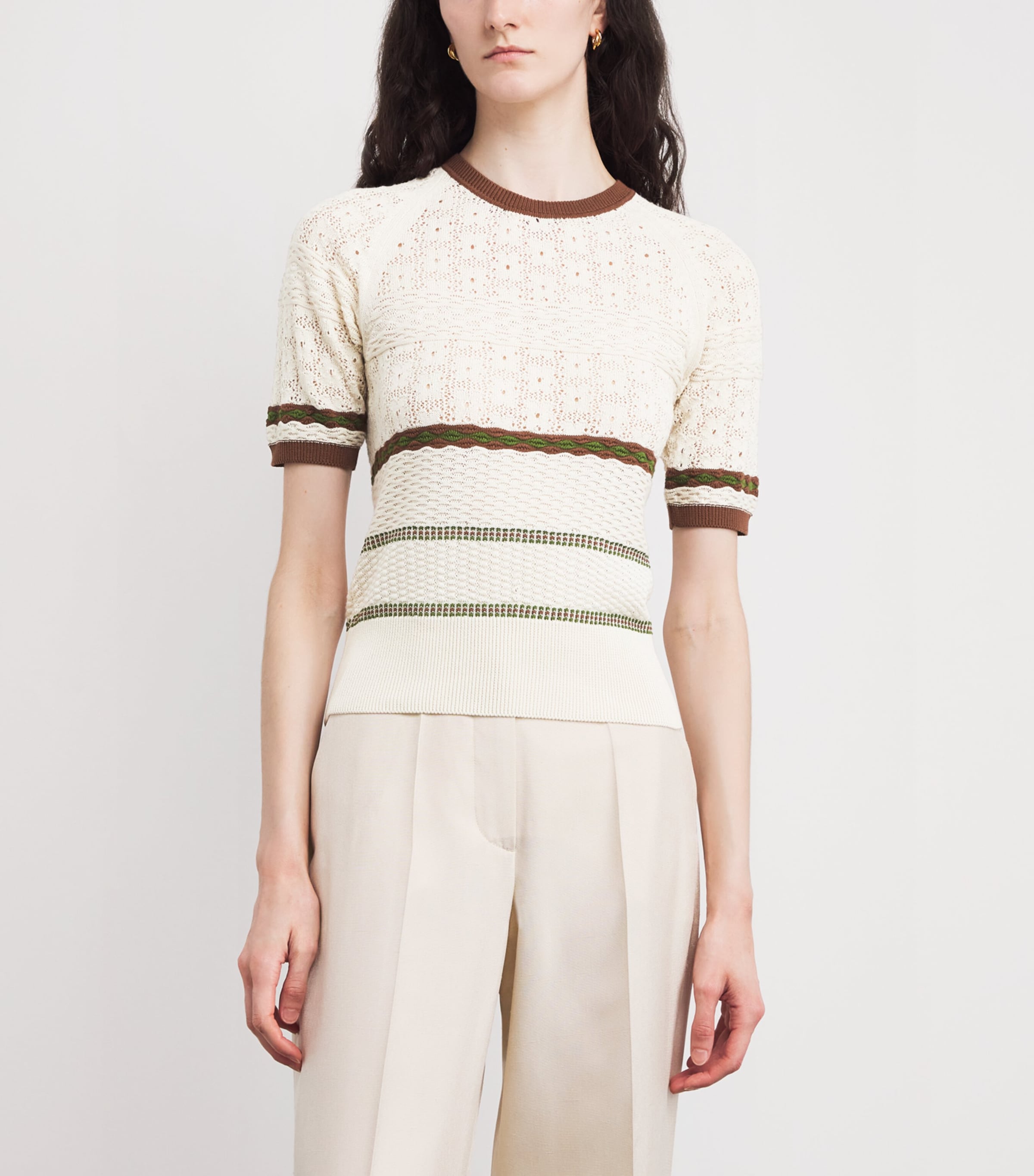 Cotton Knitted Stripe T-Shirt BTG180 BUT/TOB/GRN Image 3