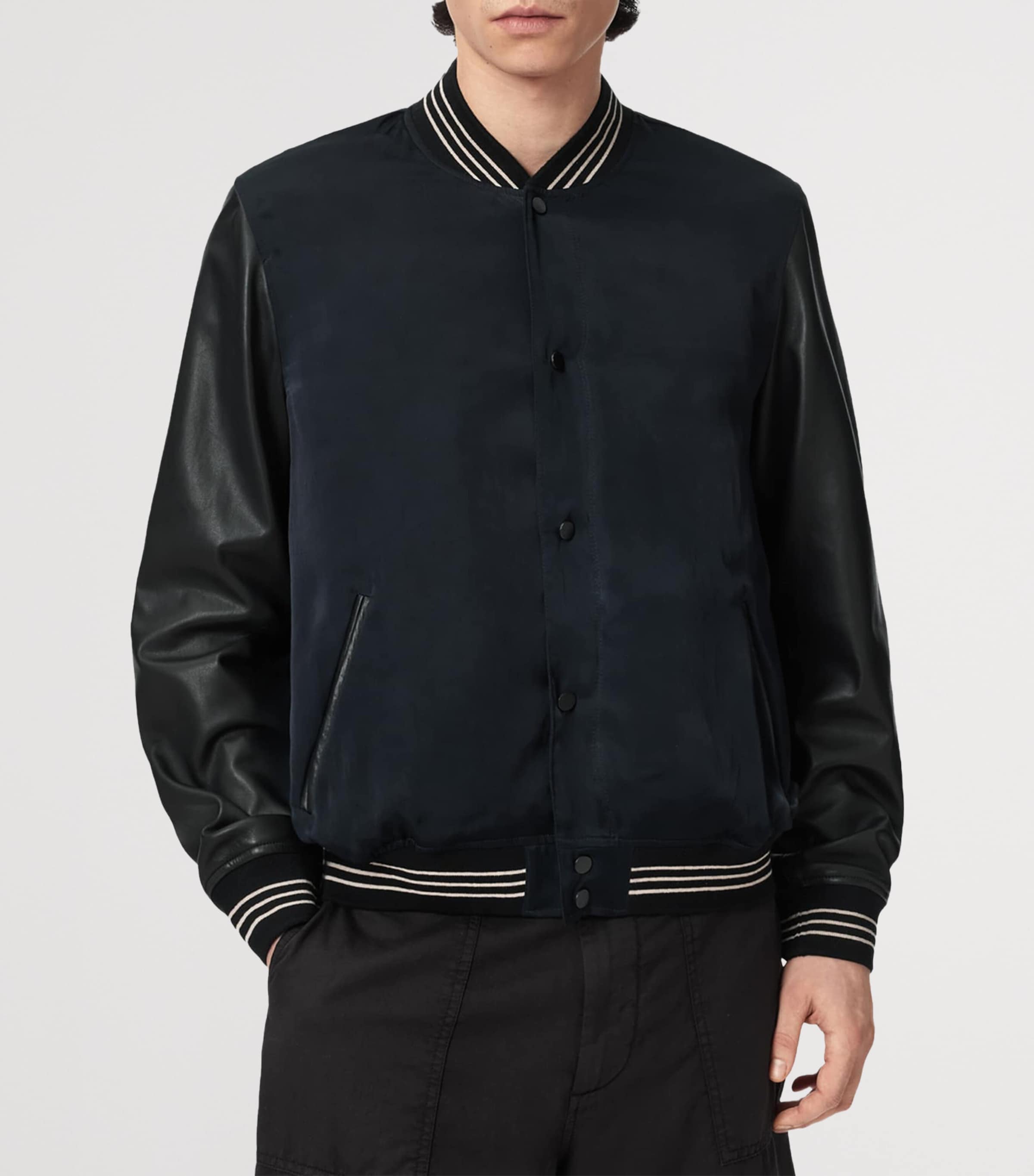AllSaints Mens Taishi Varsity Bomber Jacket Navy/black Image 3