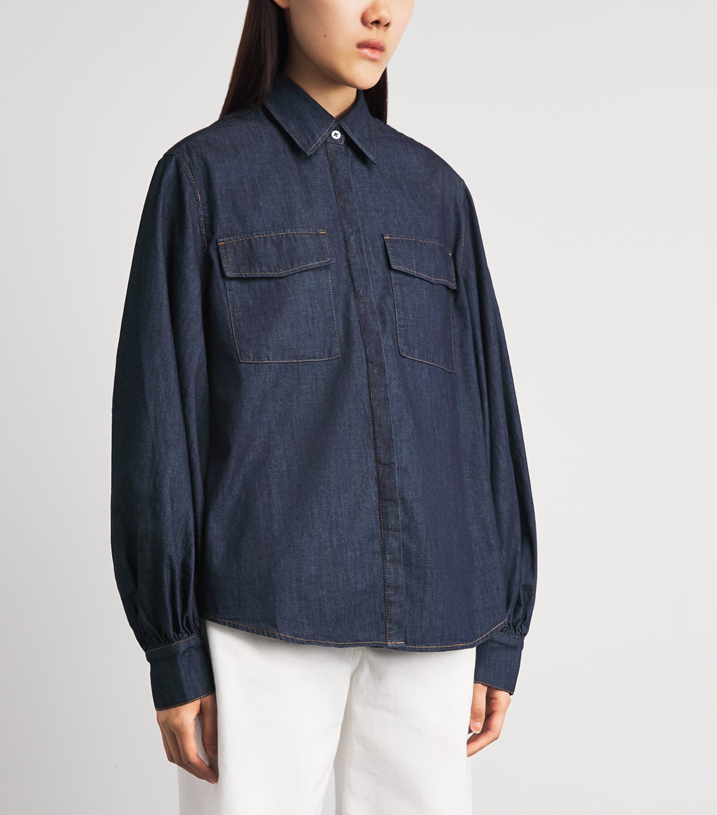 7 For All Mankind Womens Cotton Long-Sleeve Shirt Abyss Image 4
