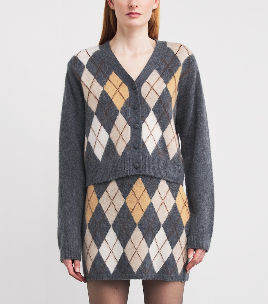 Merino Wool-Cashmere Argyle Cardigan GRMU GREY MULTI Image 3