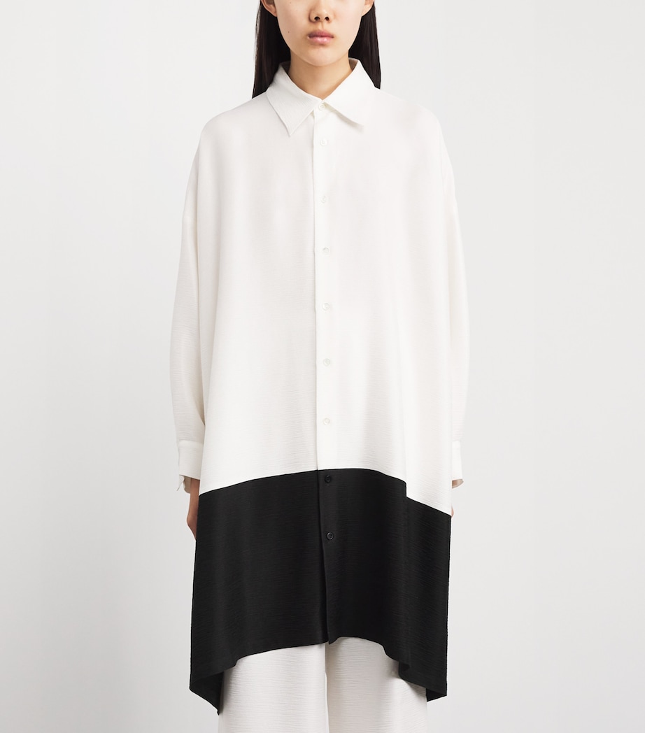 Eskandar Womens Silk Plissé Colour-Block Shirt Wh/black Image 4