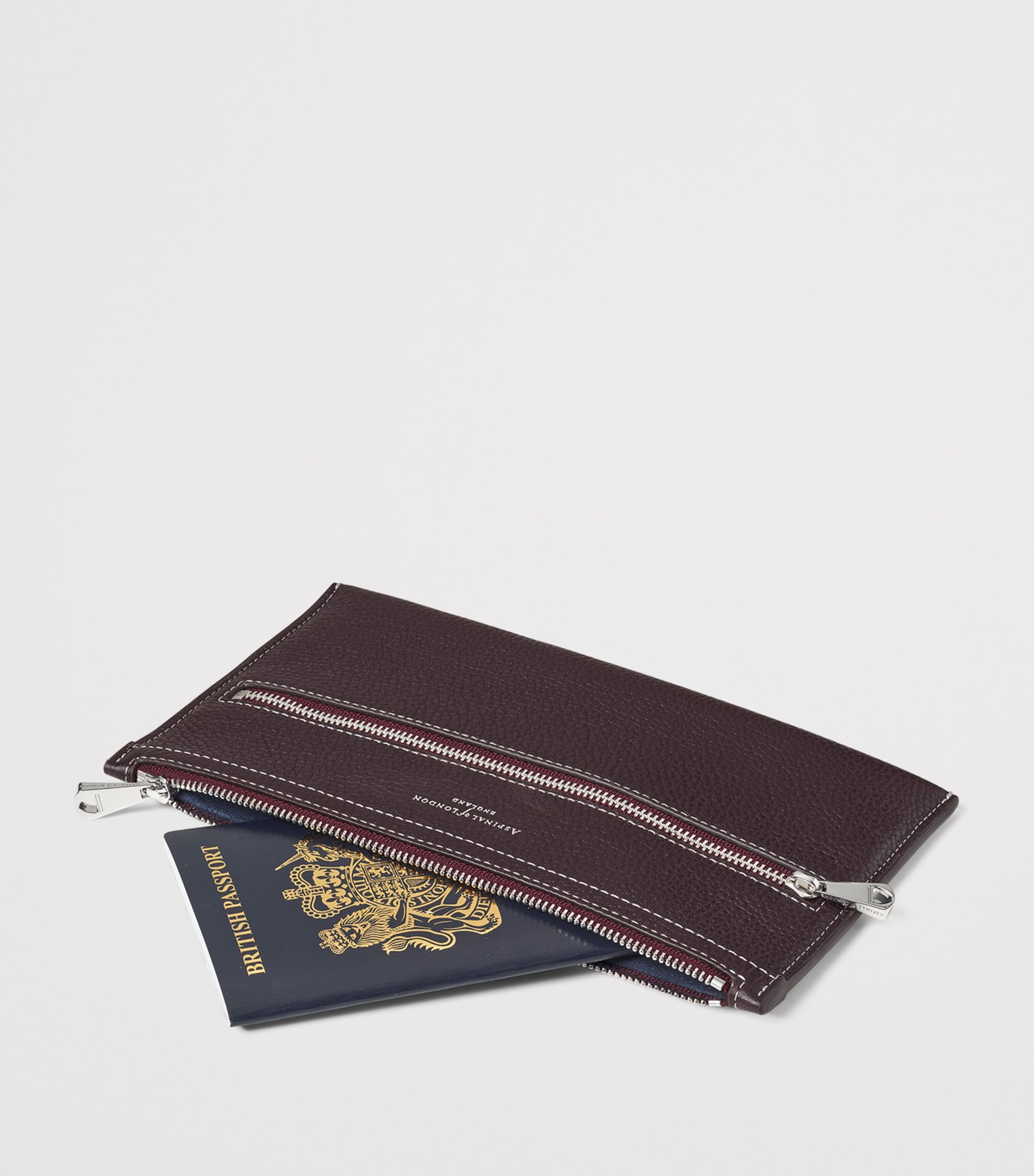 Aspinal Of London Grained Leather Hudson Travel Pouch Wine Image 4