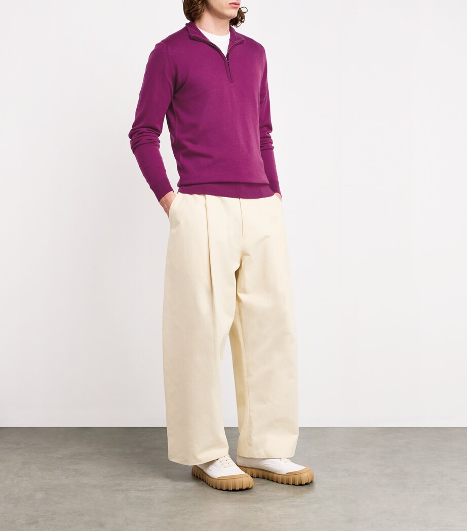 John Smedley Mens Wool Tapton Quarter-Zip Sweater Bramble Image 2