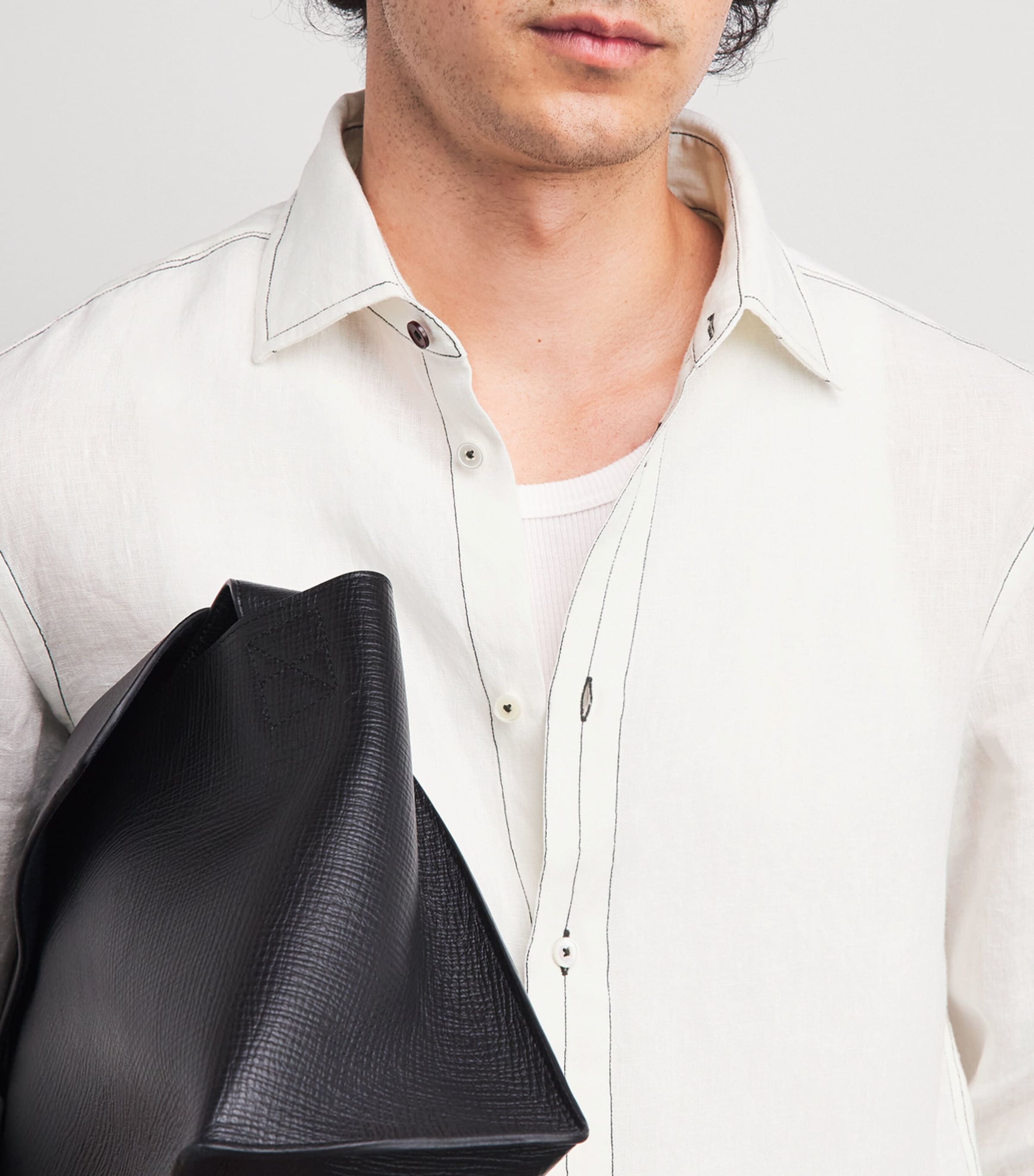Paul Smith Mens Linen Contrast-Stitch Shirt Image 3