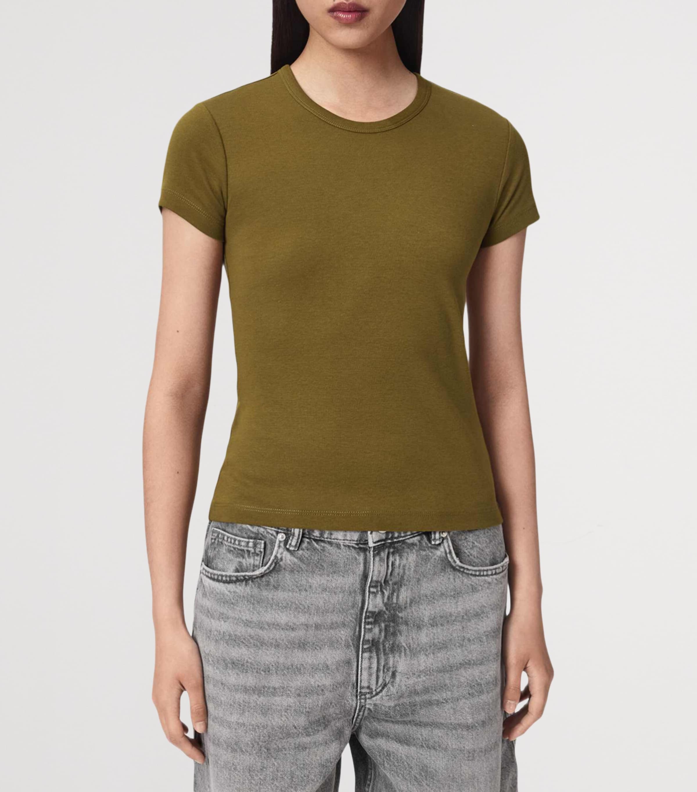AllSaints Womens Organic Cotton Stevie T-Shirt Khaki Green Image 3