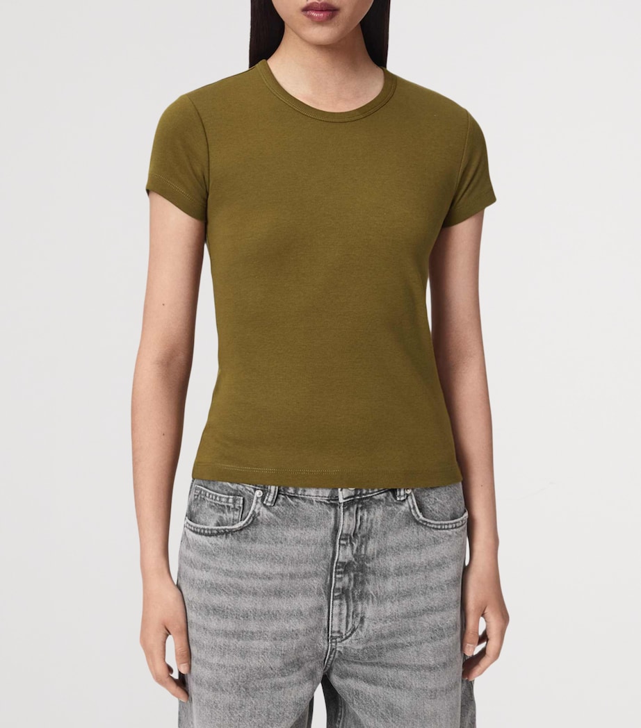 AllSaints Womens Organic Cotton Stevie T-Shirt Khaki Green Image 3