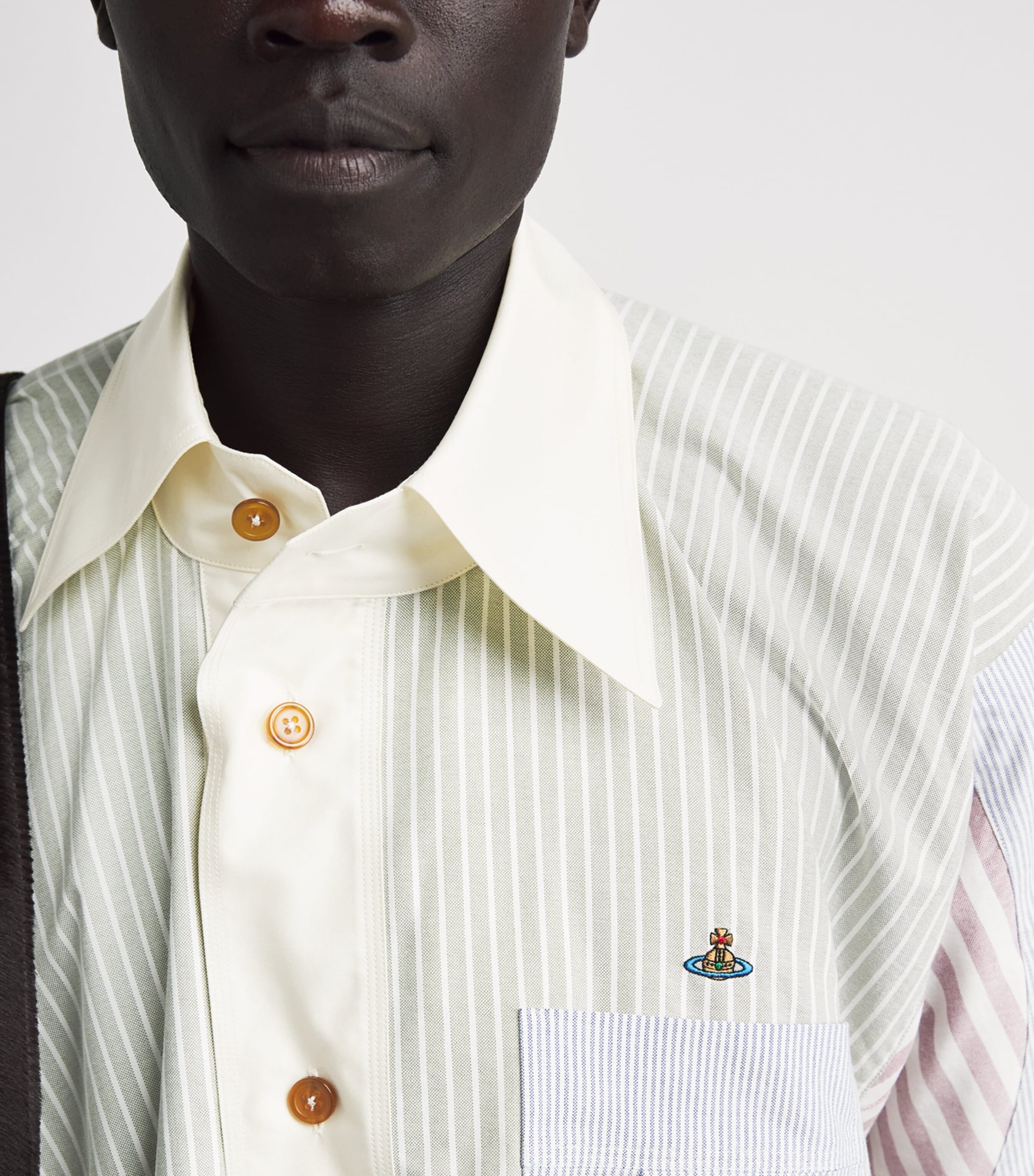 Vivienne Westwood Mens Cotton Asymmetric Logo Shirt Stripe Mix Image 3