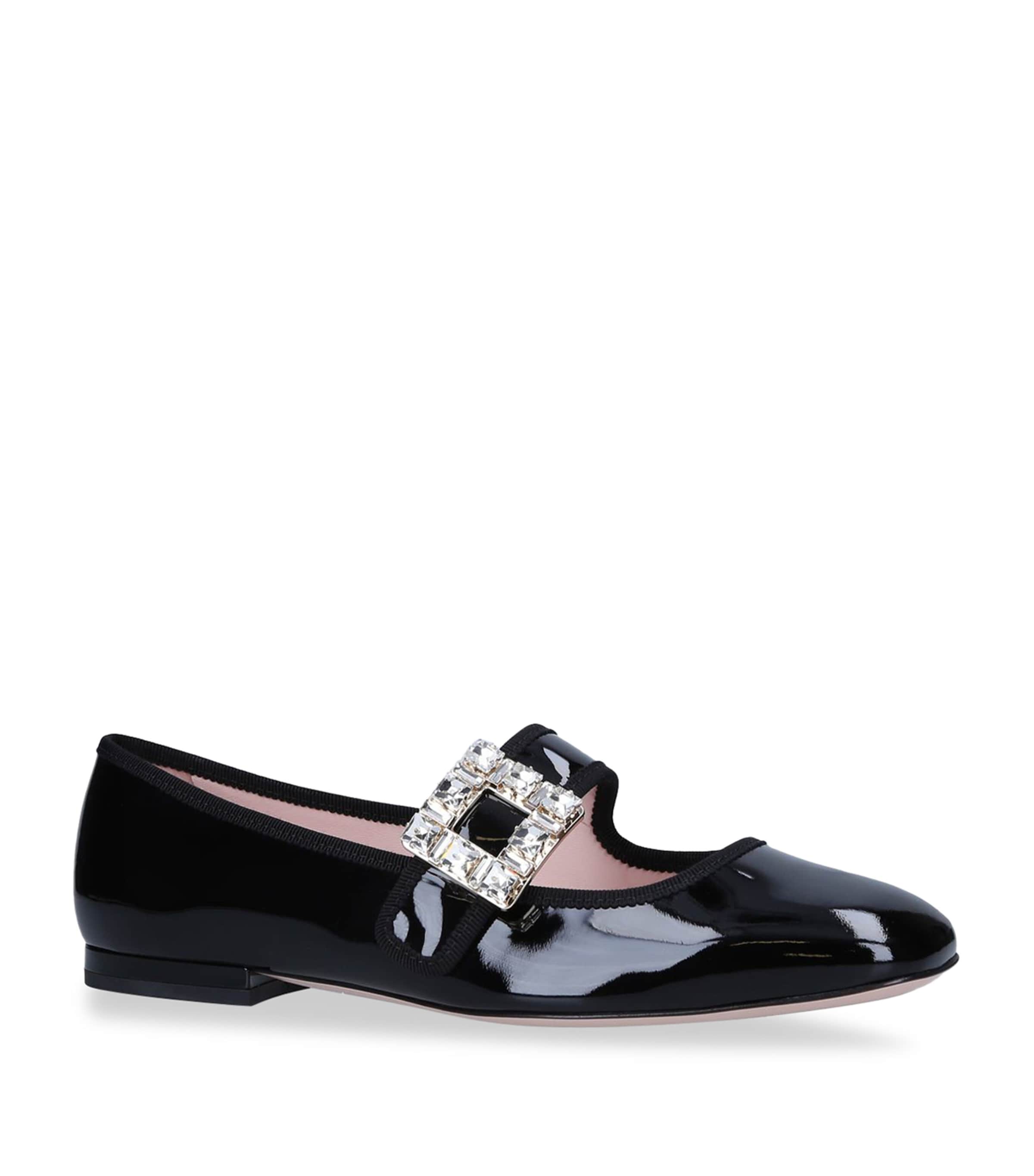 Roger Vivier Très Vivier Strass Babies Crystal-embellished Patent-leather Ballet Flats In Black