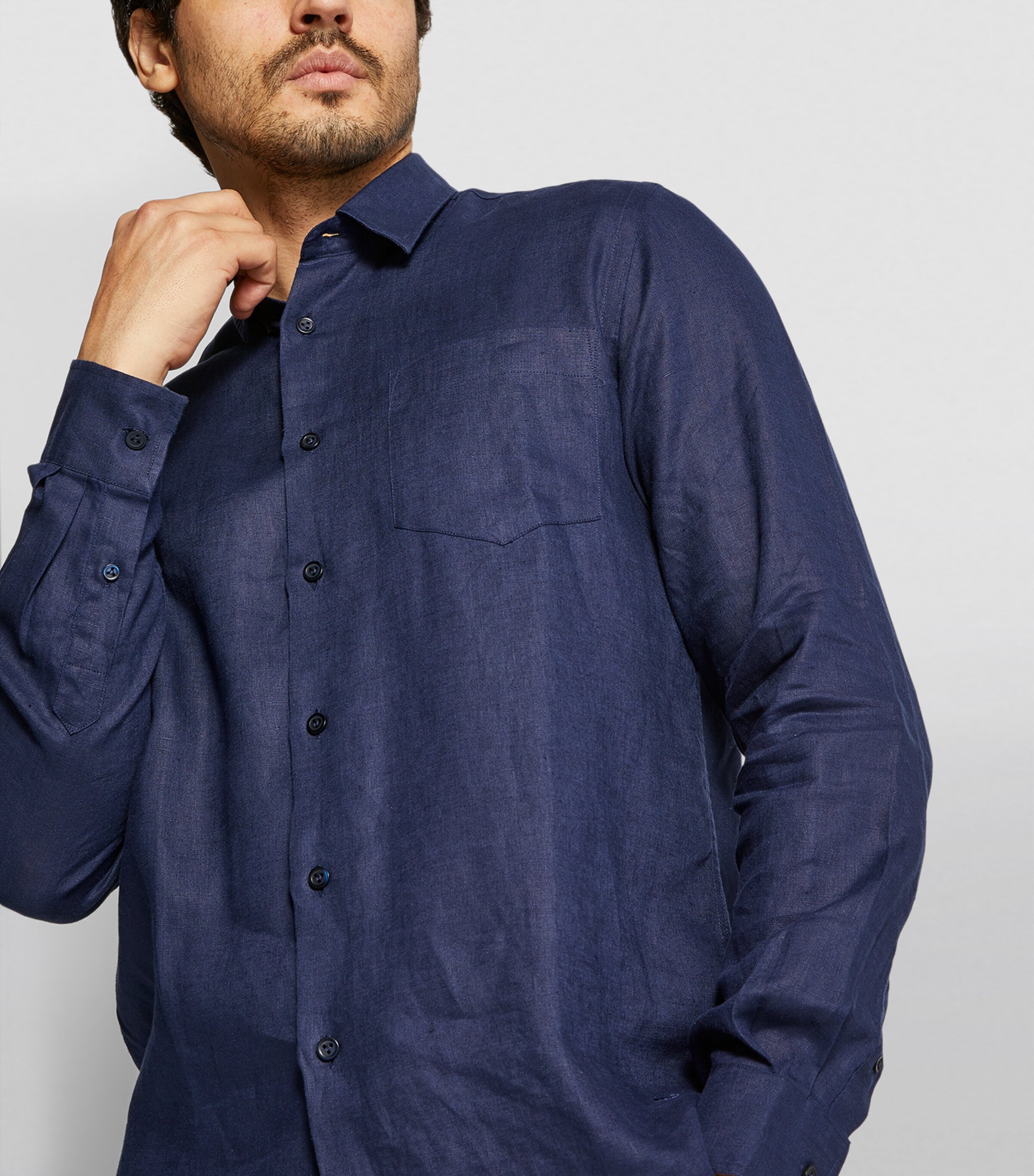 Vilebrequin Mens Linen Caroubis Shirt Blue Marine Image 12