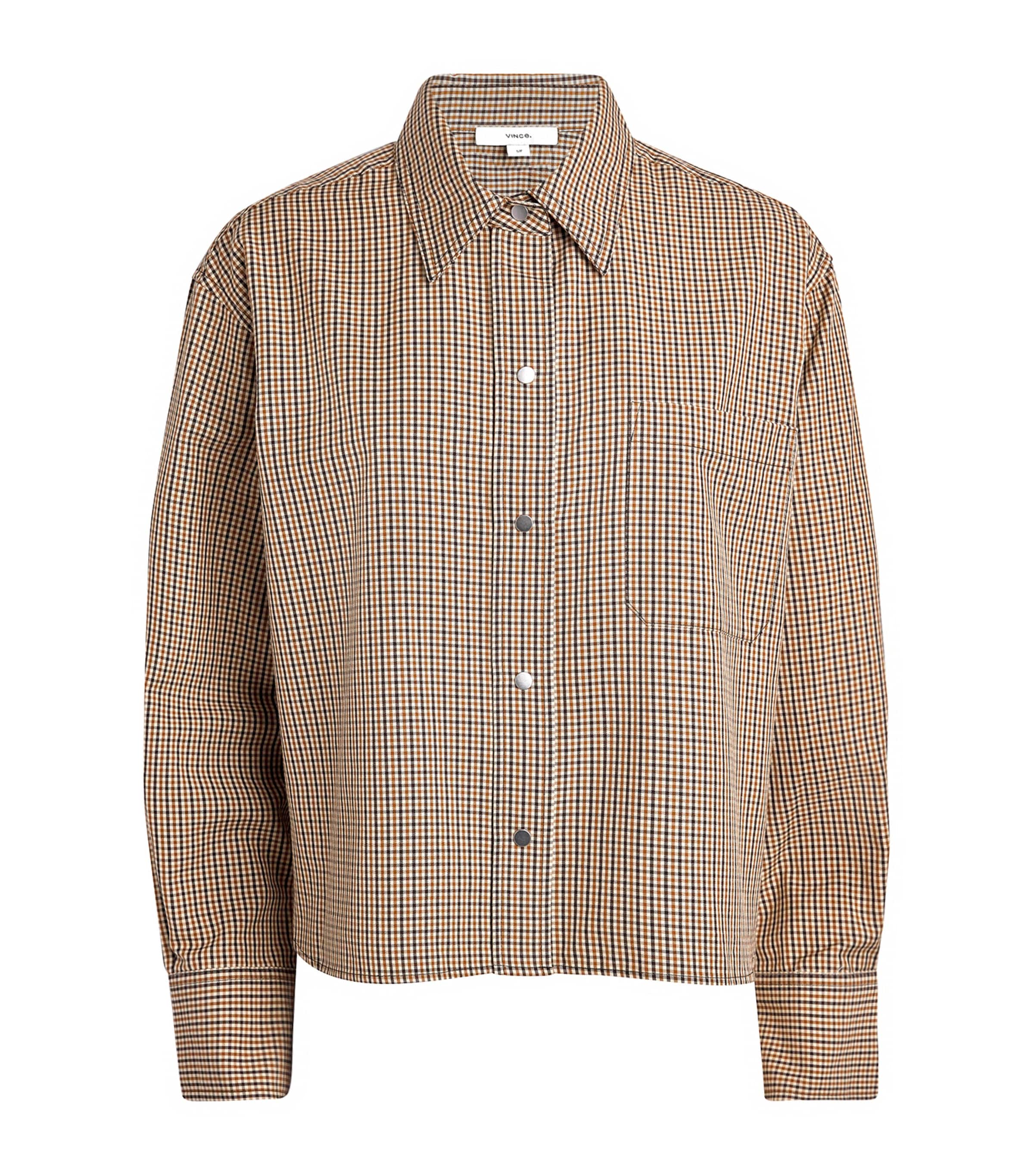 Vince Womens Cotton-Blend Check Shirt Ltwhtstn Chck Image 1