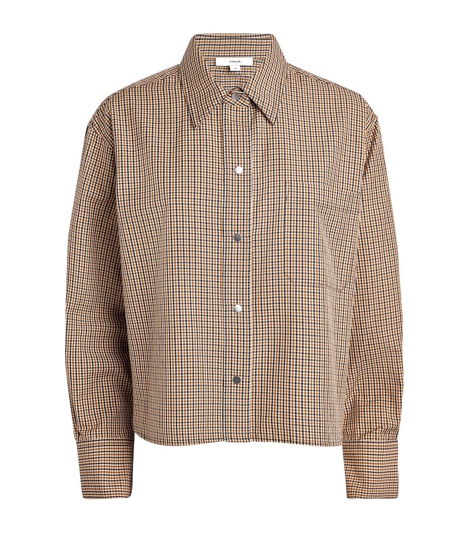 Vince Womens Cotton-Blend Check Shirt Ltwhtstn Chck Image 1