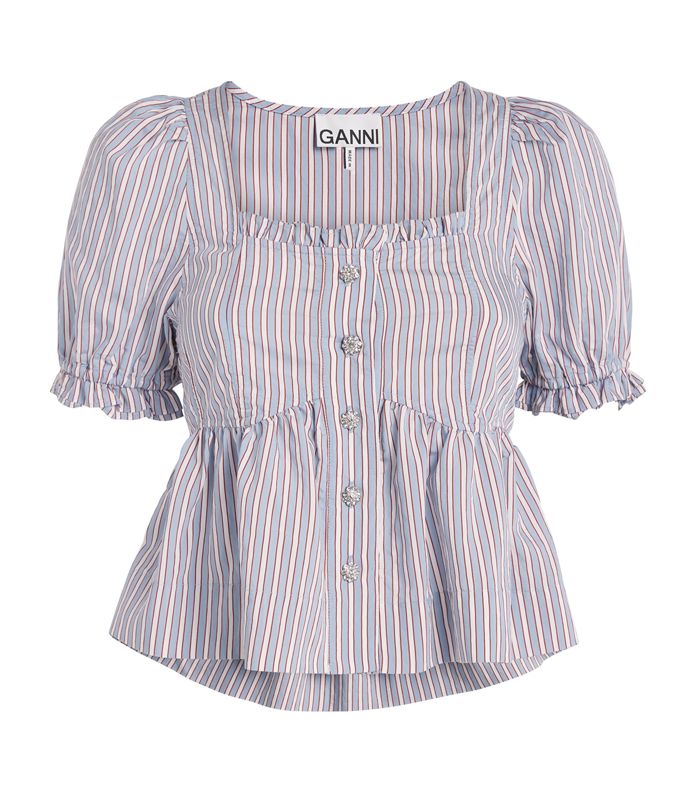 Ganni Yarn Dyed Stripe Blouse Shirts Light Blue