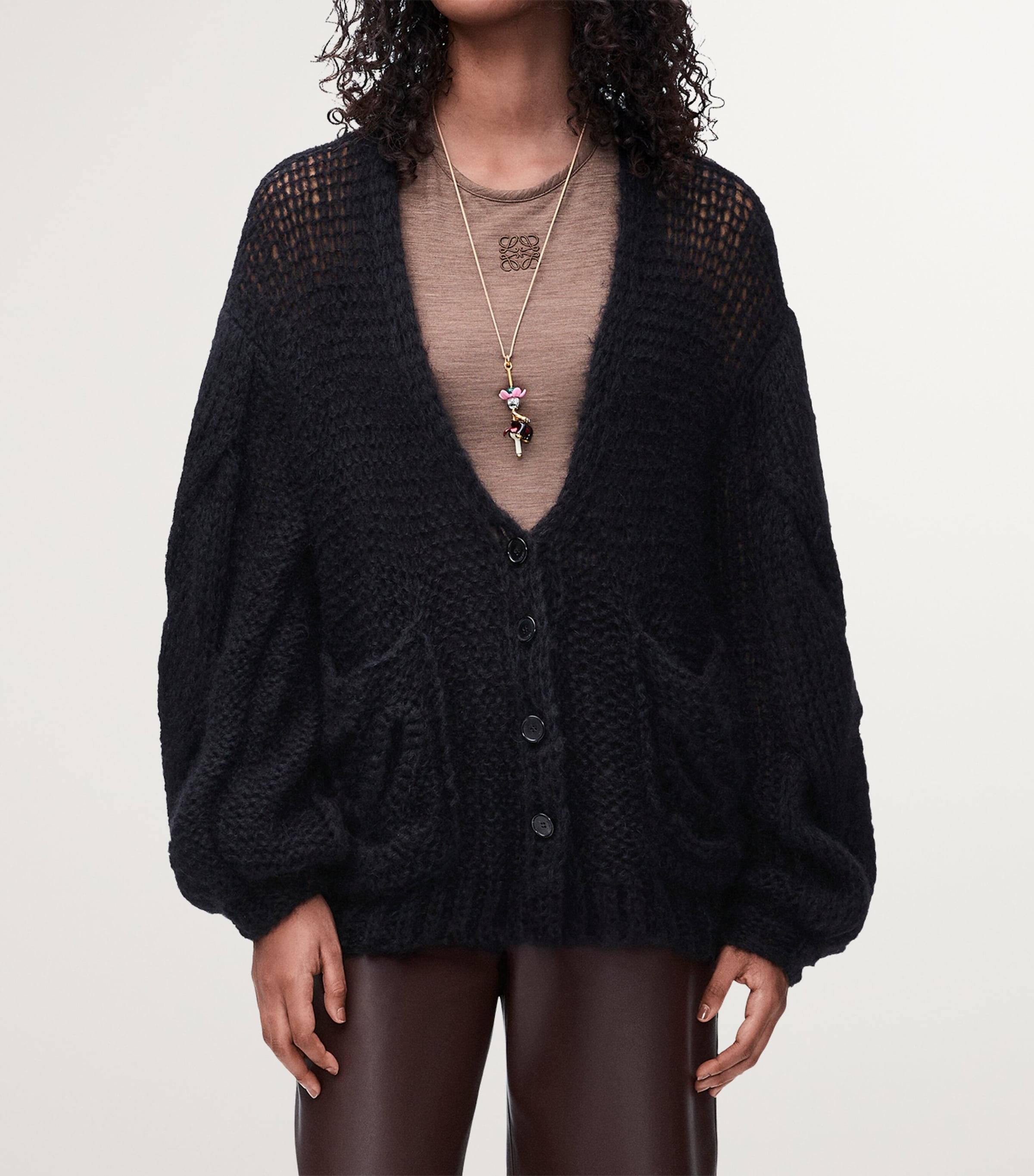 Mohair-Blend Anagram Cardigan BLACK Image 3