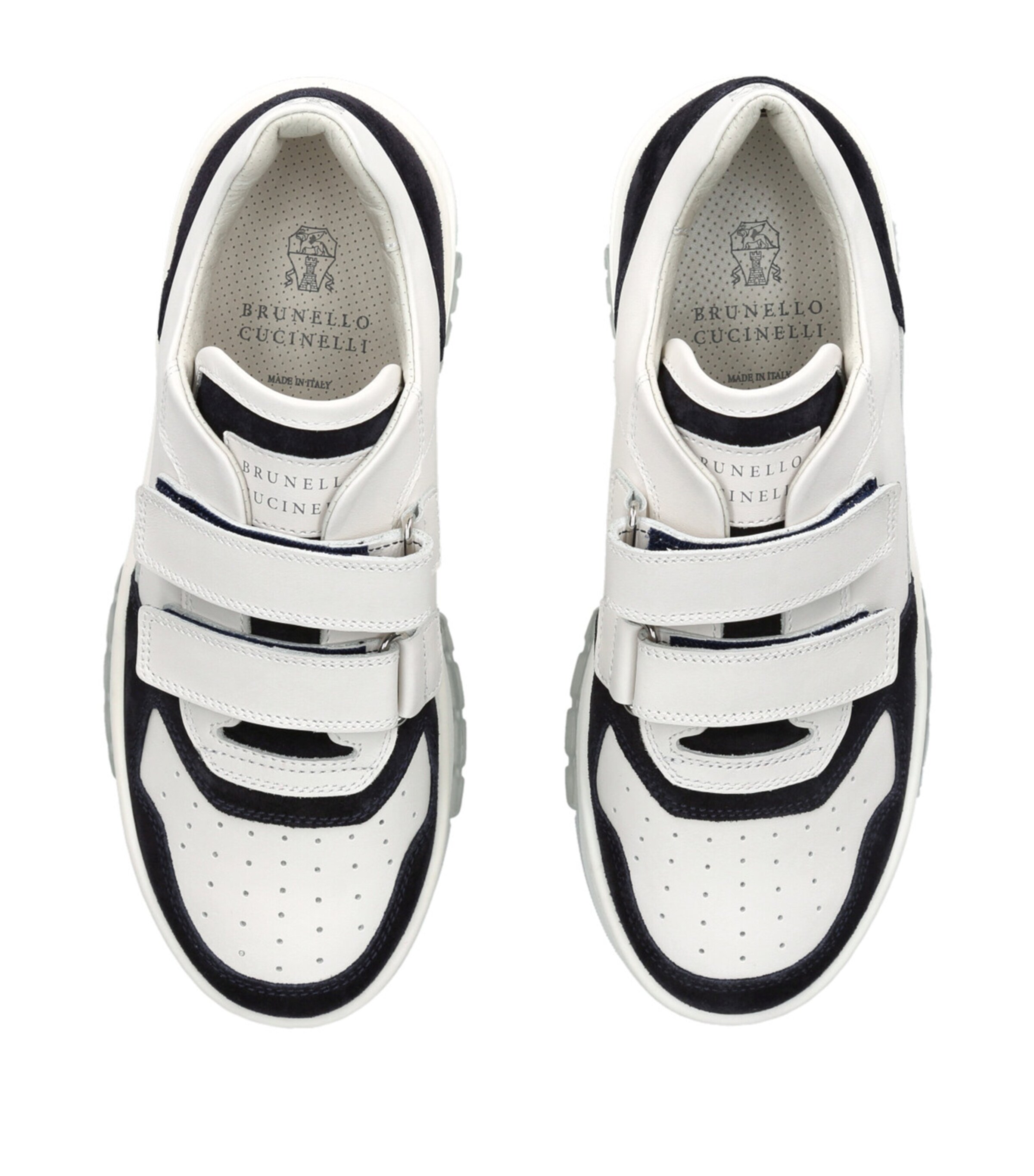Brunello Cucinelli Kids Leather Suede-Trim Velcro Sneakers White/navy Image 4