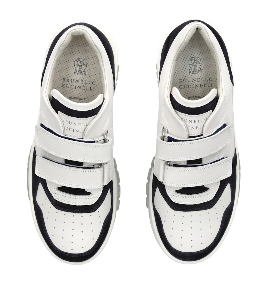 Brunello Cucinelli Kids Leather Suede-Trim Velcro Sneakers White/navy Image 4