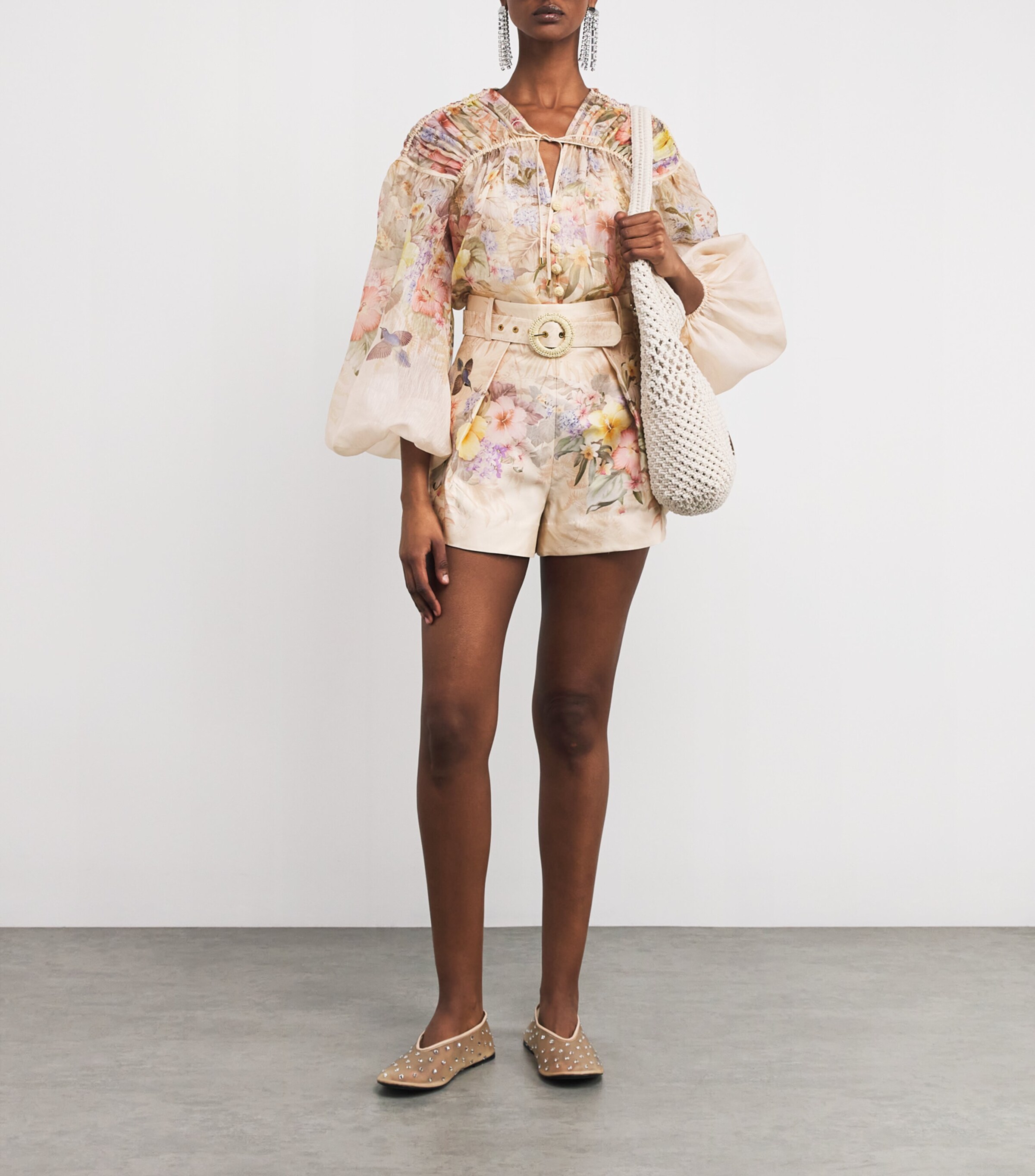 Linen-Silk Drawstring Blouse IVORY TROPICAL Image 2