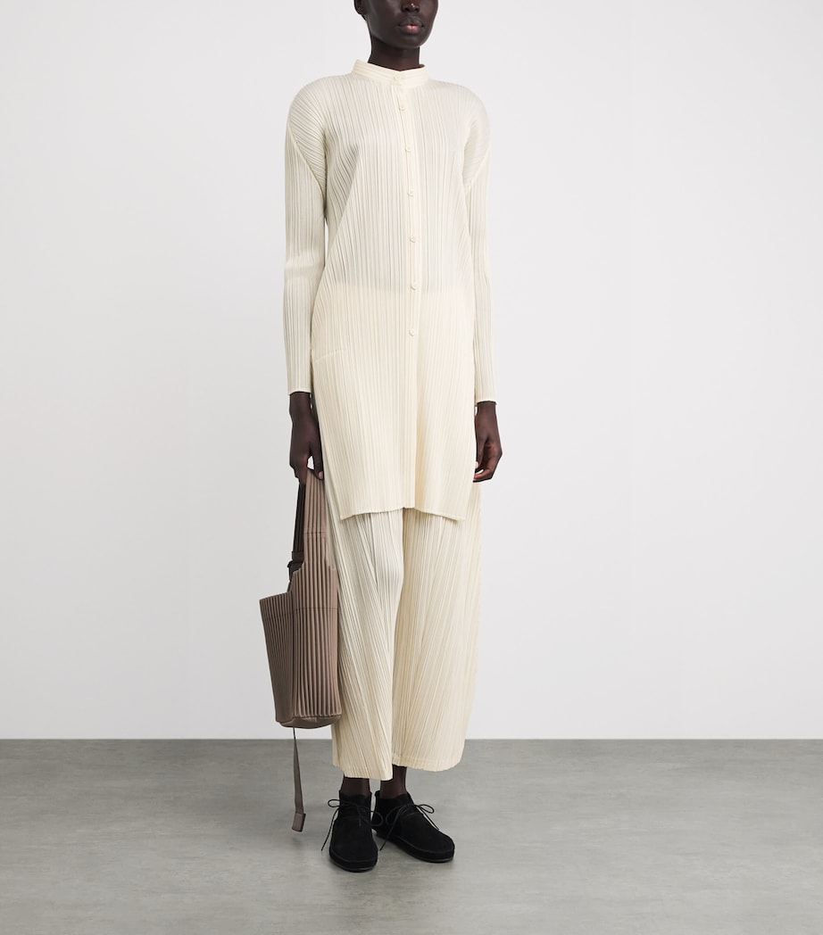 Pleats Please Issey Miyake Womens Pleated Stand Collar Shirt Off White Image 2