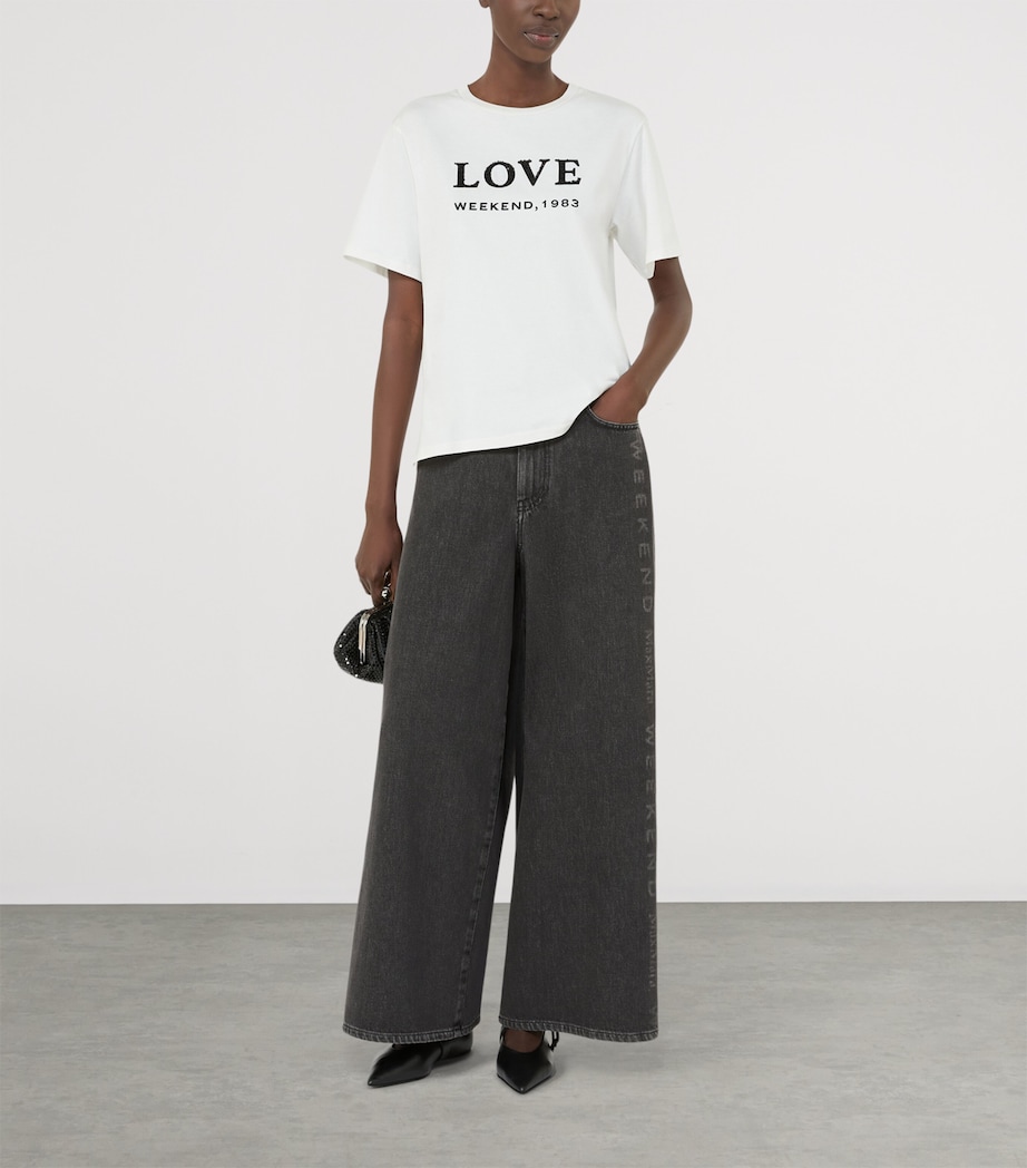 Weekend Max Mara Womens Logo-Printed Authentic Wide-Leg Jeans Black Image 2