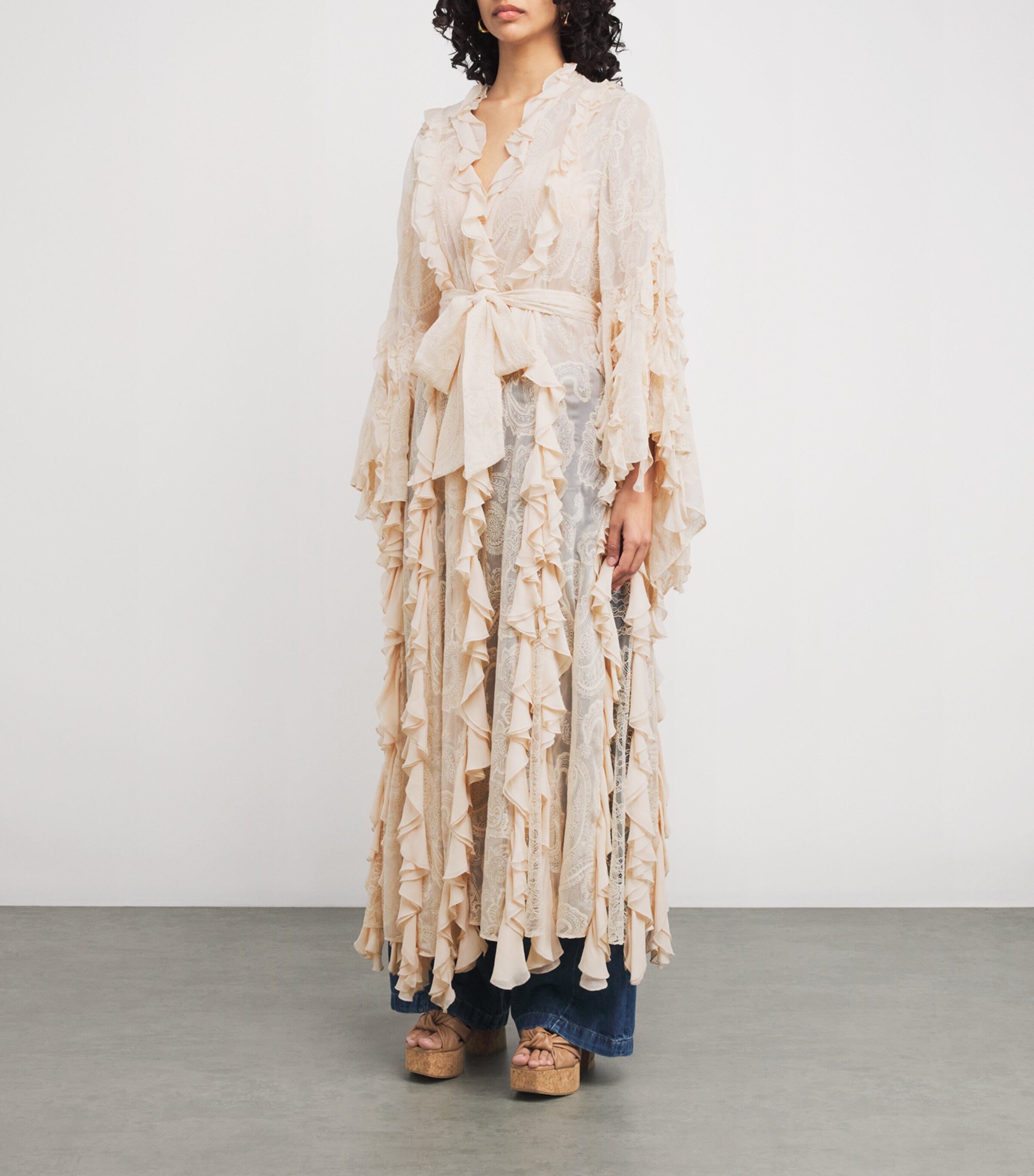 Alice+Olivia Womens Ruffle Cher Maxi Robe Champagne Image 3