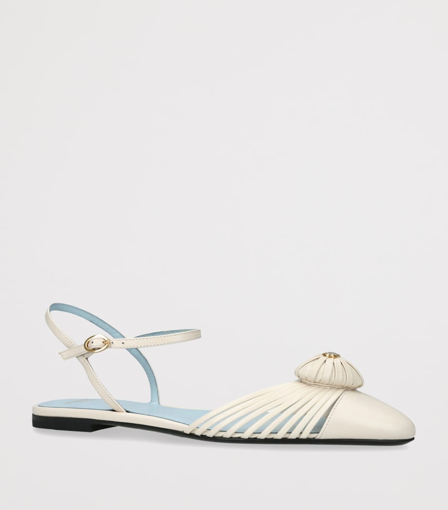 Leather Royal VLogo Metallic Leather Flat Sandals WHITE Image 3