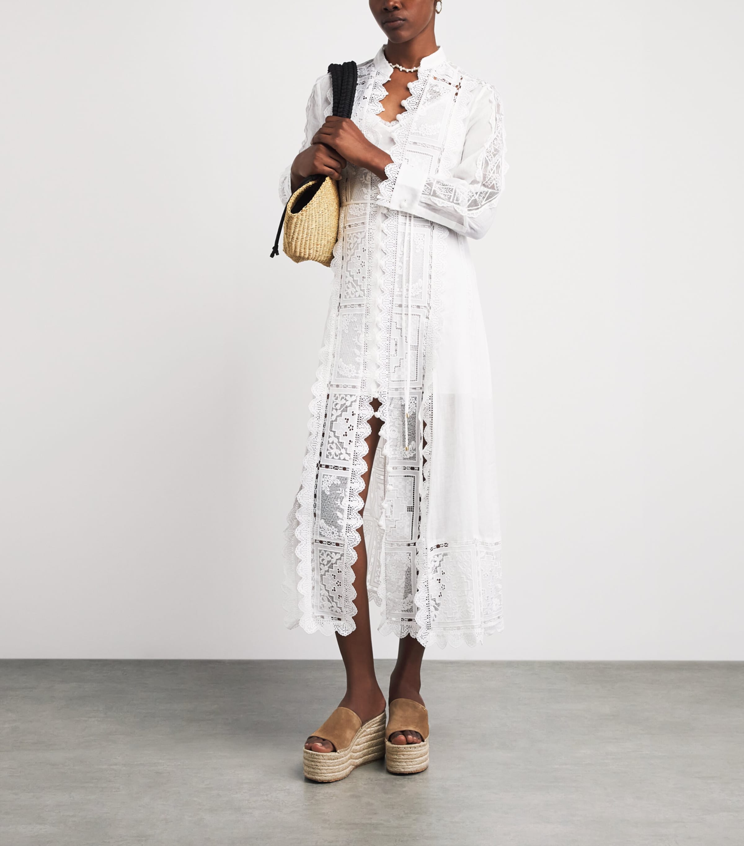 Zimmermann Womens Ramie Lace Aster Midi Dress Ivo Ivory Image 2