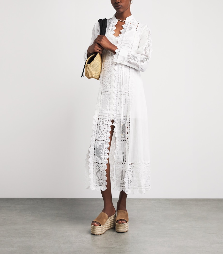 Zimmermann Womens Ramie Lace Aster Midi Dress Ivo Ivory Image 2