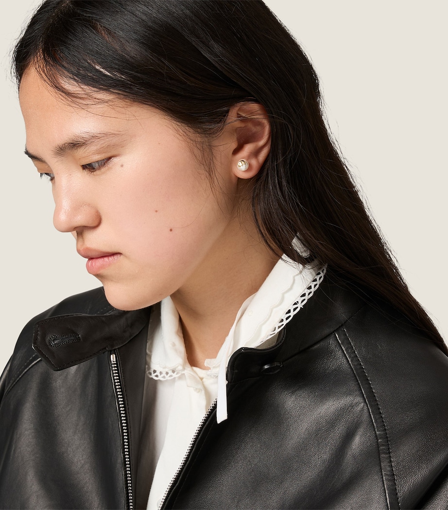 Miu Miu Faux Pearl Logo Stud Earrings Gold/silver Image 2