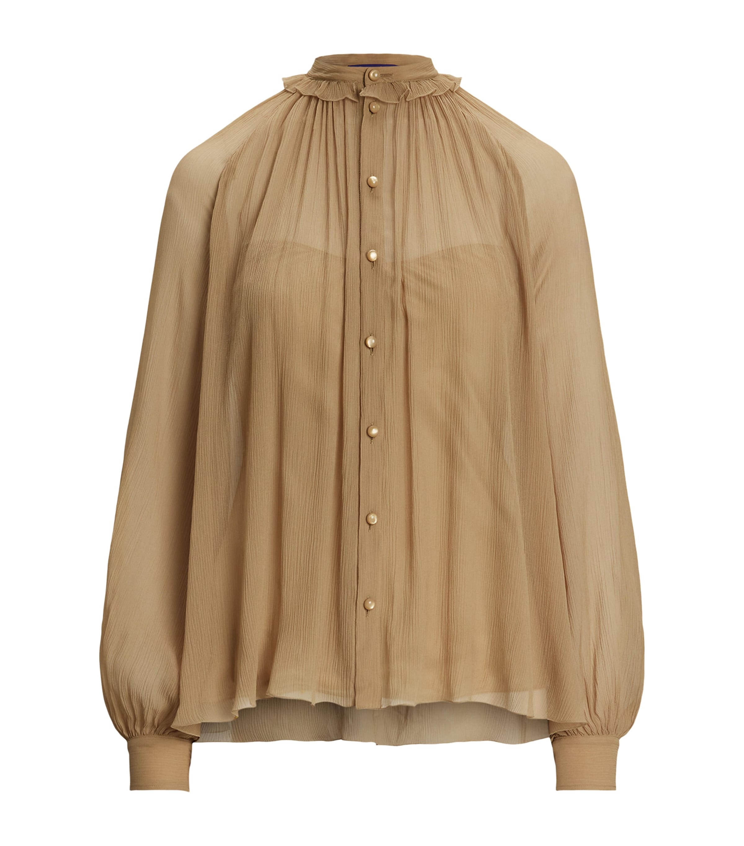 Ralph Lauren Silk Gathered Blouse In Sand