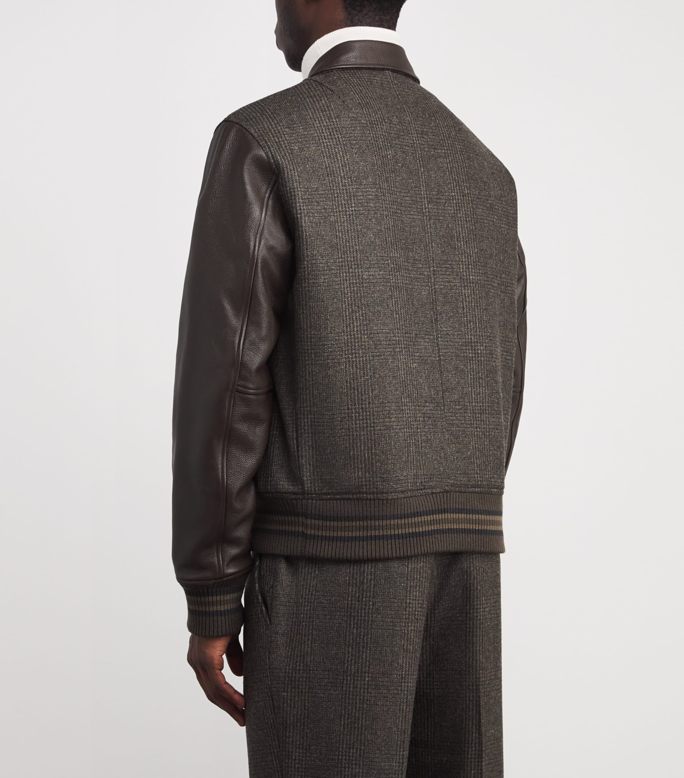 Wool Leather-Trim Bomber Jacket BROWN Image 4