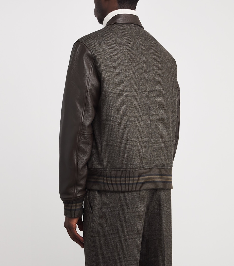 Wool Leather-Trim Bomber Jacket BROWN Image 4
