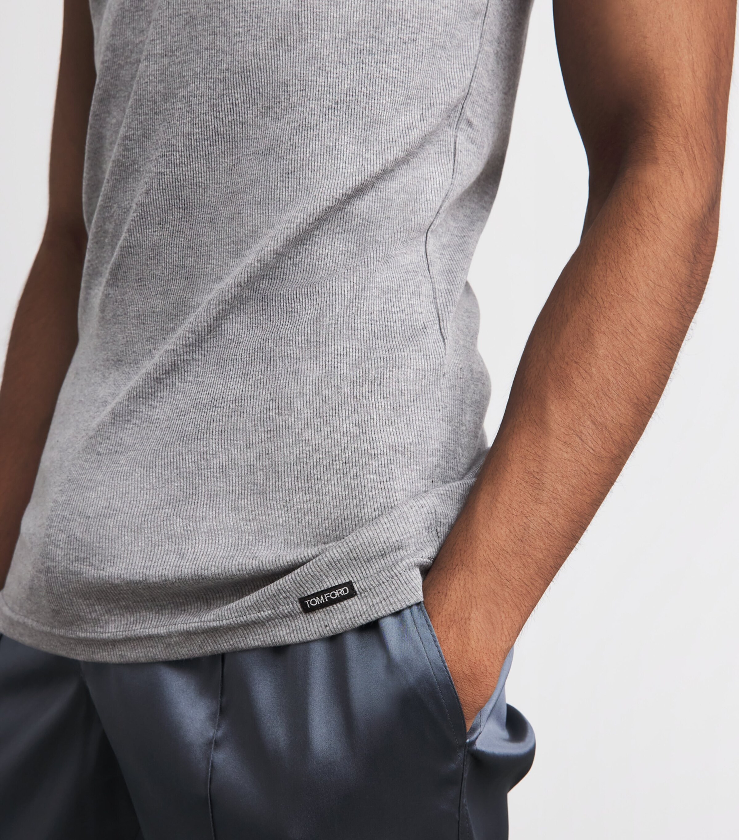 TOM FORD Mens Ribbed Tank Top Grey Image 3