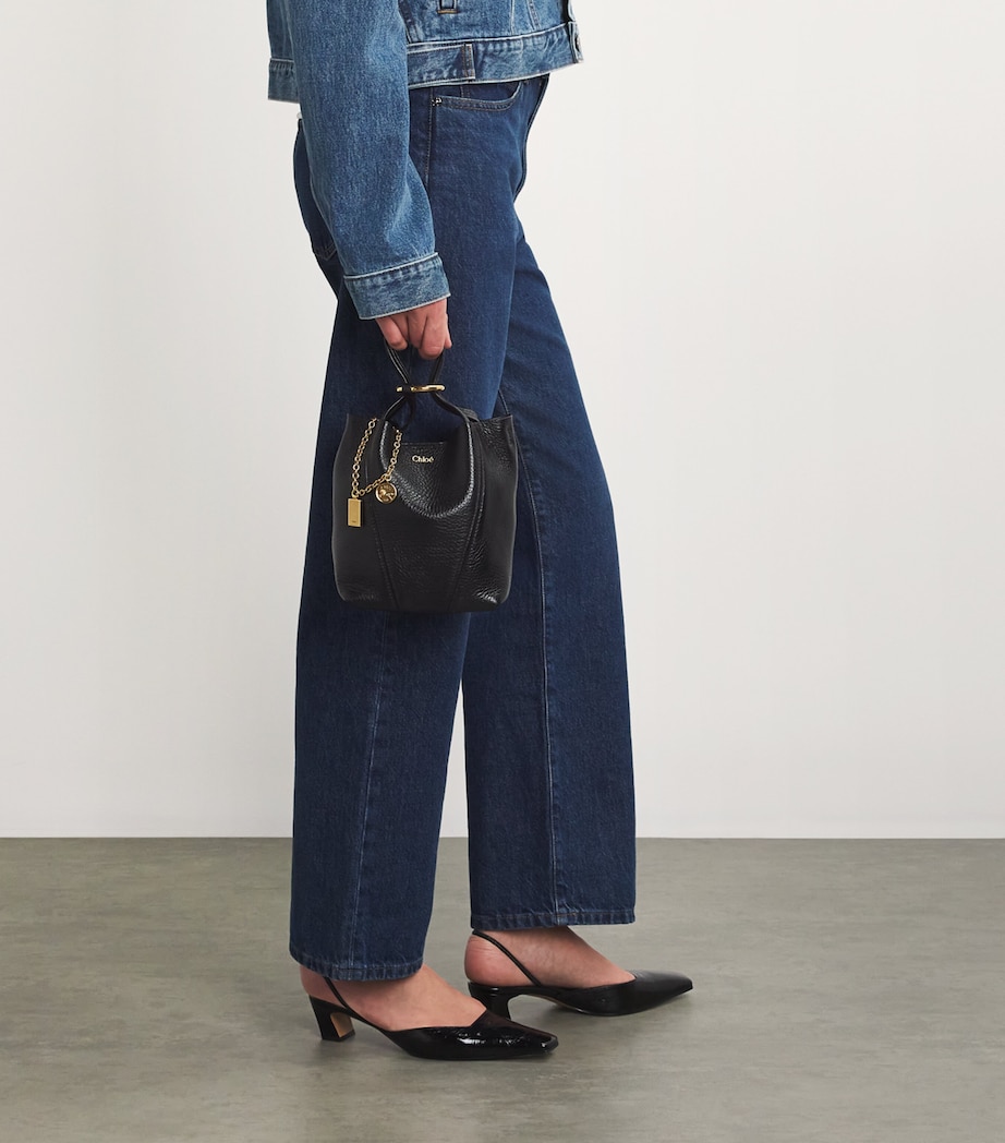 Small Calfskin Spin Tote Bag BLACK Image 5