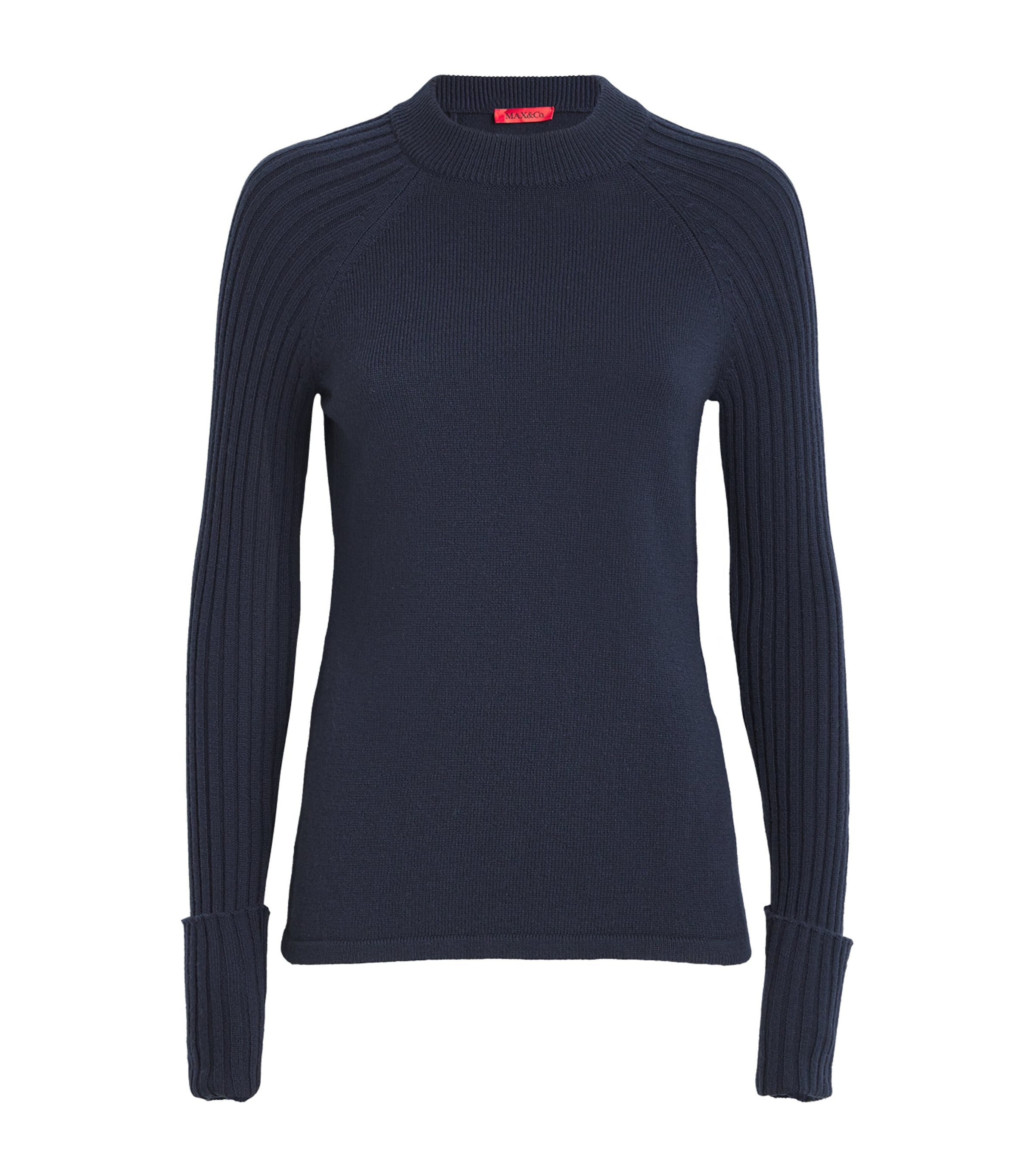 Shop Max & Co Virgin Wool-blend Ribbed-detail Sweater In Blue