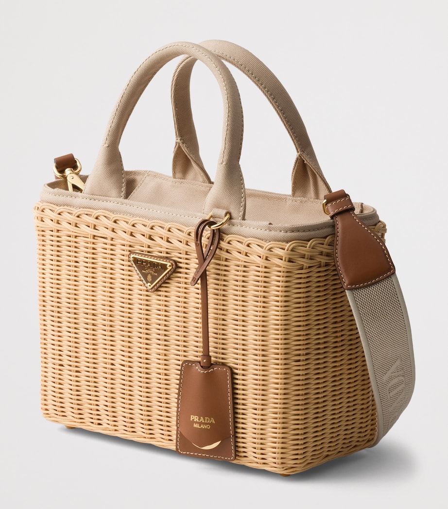 Prada Medium Wicker Tote Bag Neutral Image 4
