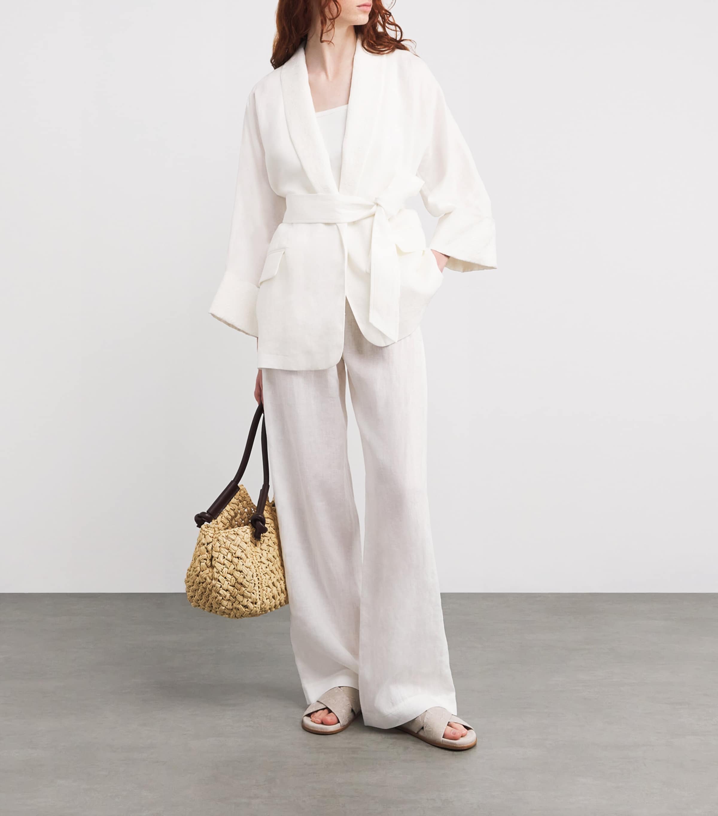 x Harrods Linen Belted Blazer BIANCO Image 2