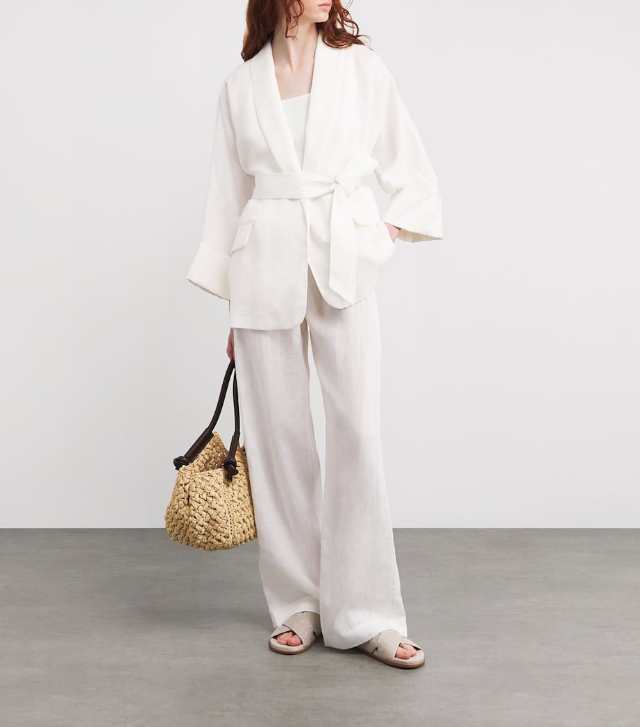 x Harrods Linen Belted Blazer BIANCO Image 2