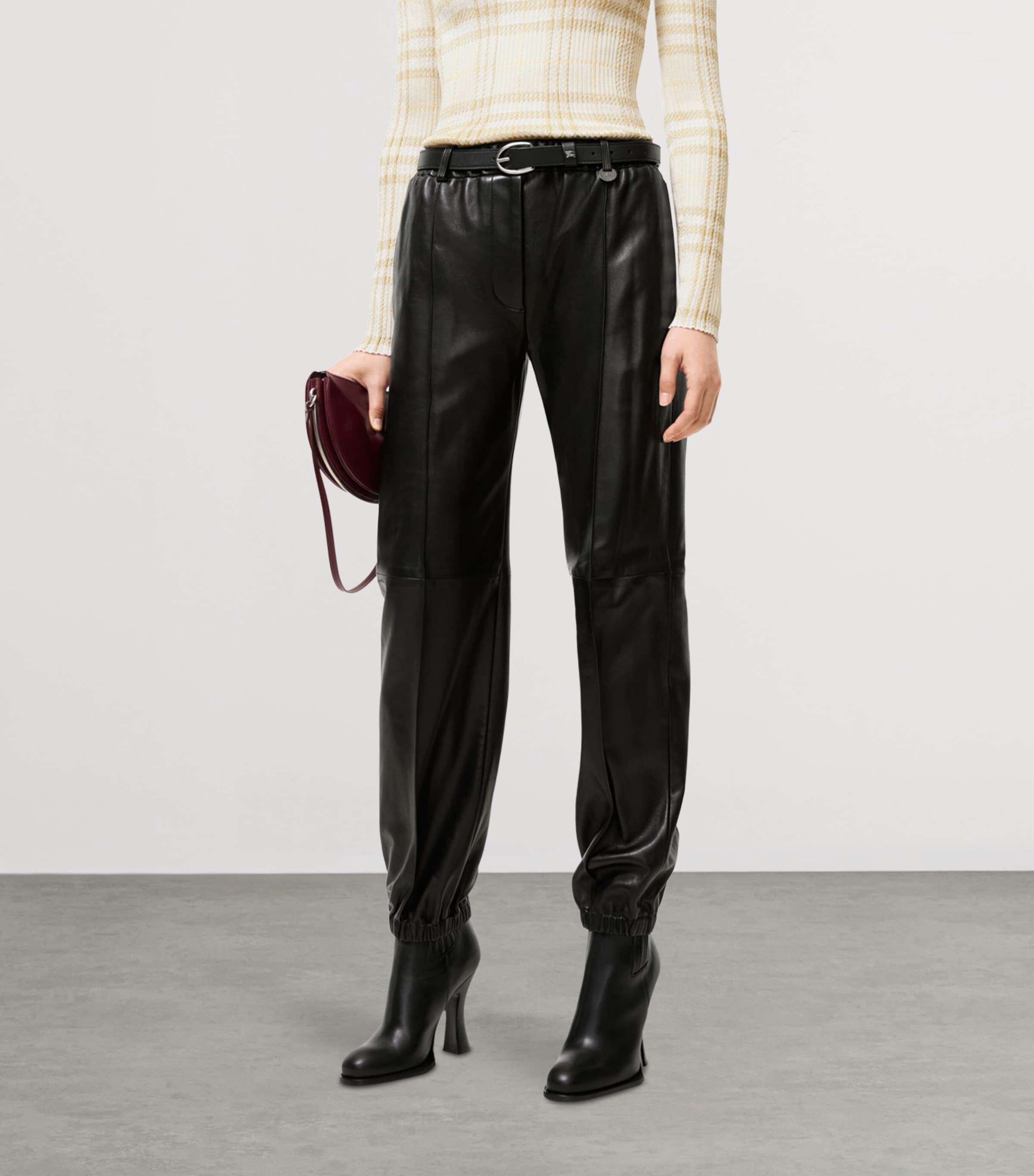 Burberry Womens Leather Tapered Trousers Black Image 2