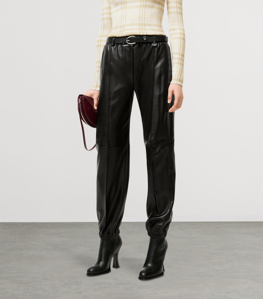 Burberry Womens Leather Tapered Trousers Black Image 2